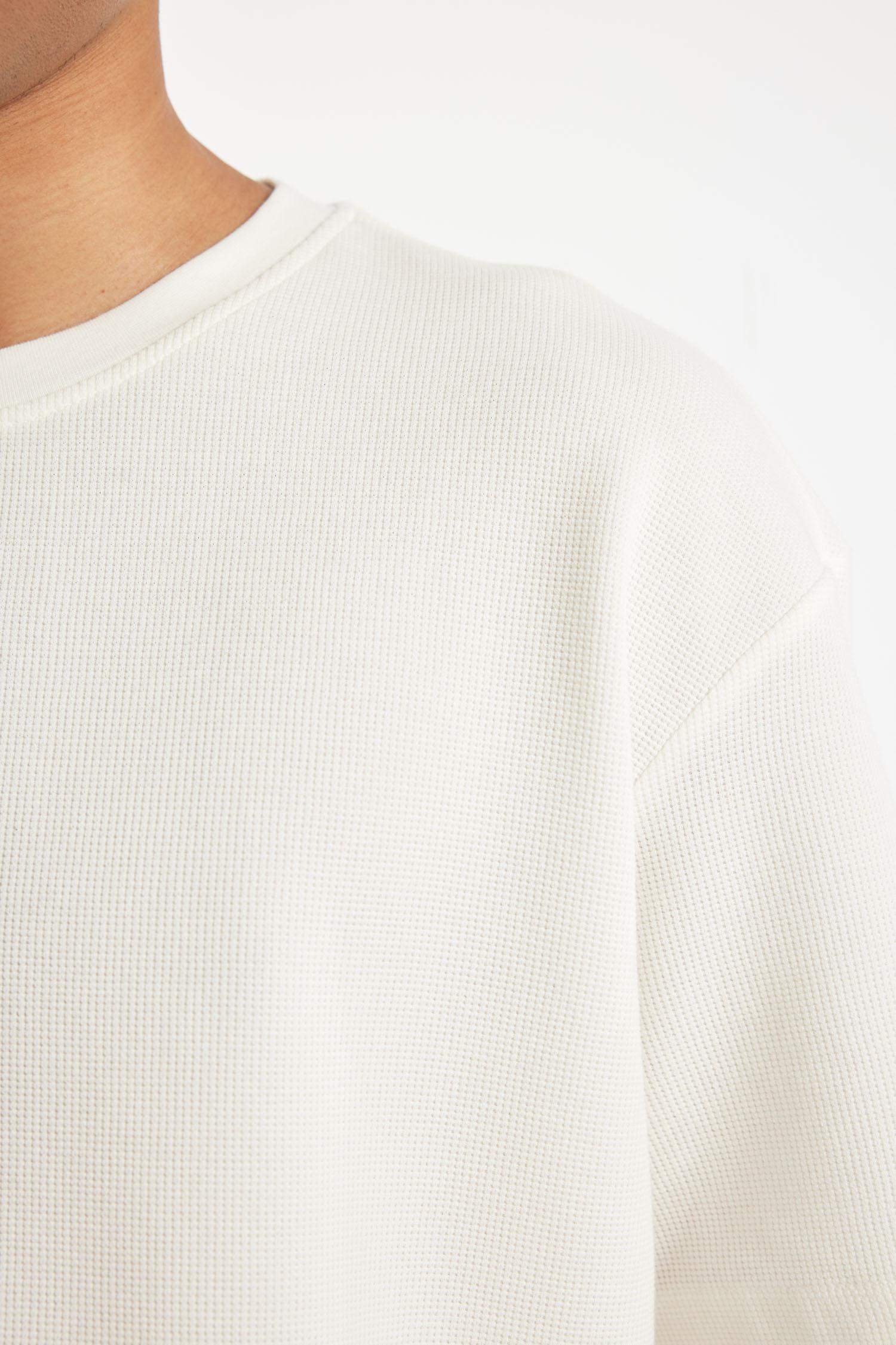 Boxy Fit Bisiklet Yaka Kısa Kollu Basic Düz Waffle Tişört