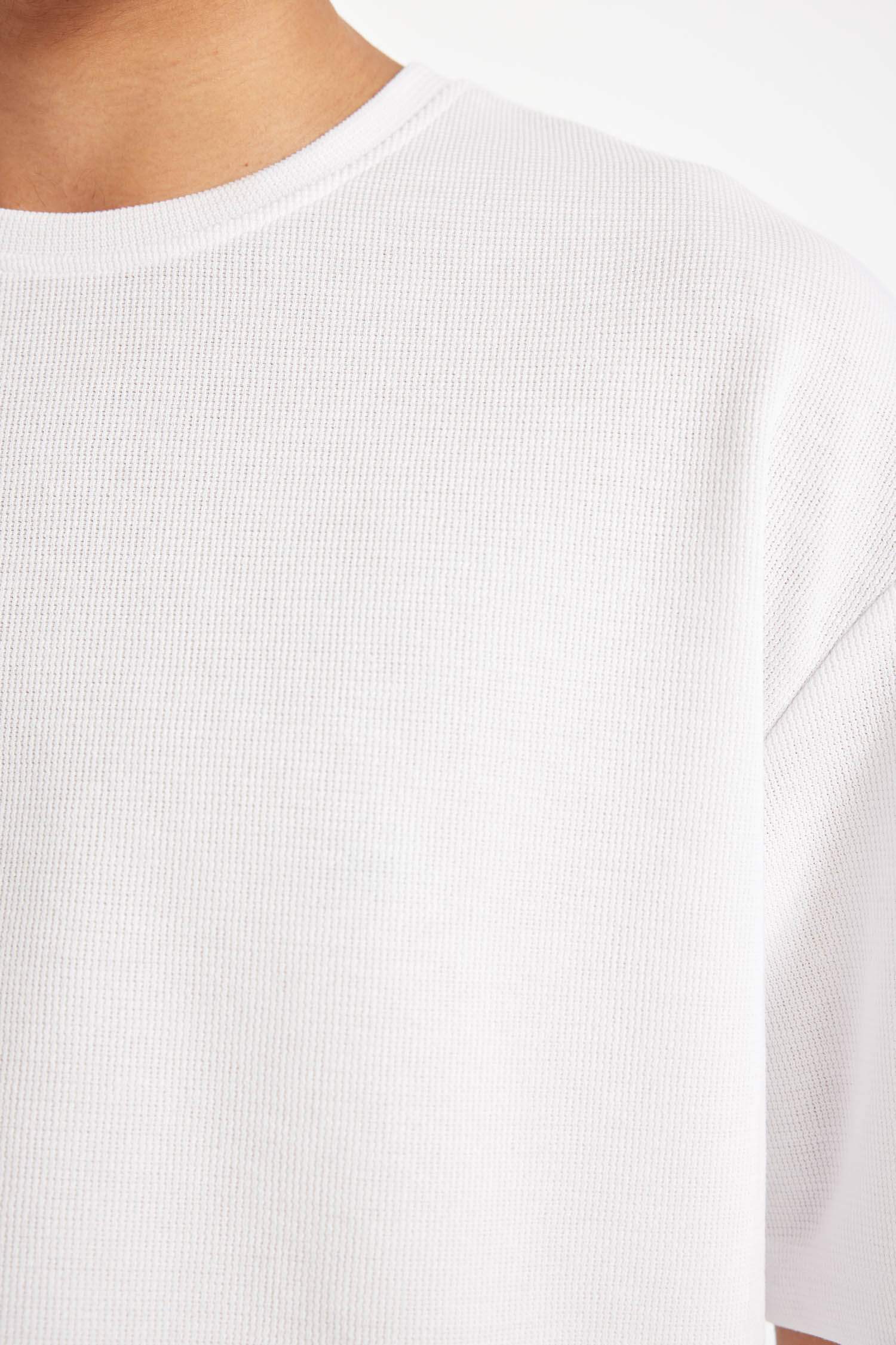 Comfort Regular Fit Rahat Kesim Bisiklet Yaka Kısa Kollu Ağır Kumaş Basic Düz Beyaz Tişört