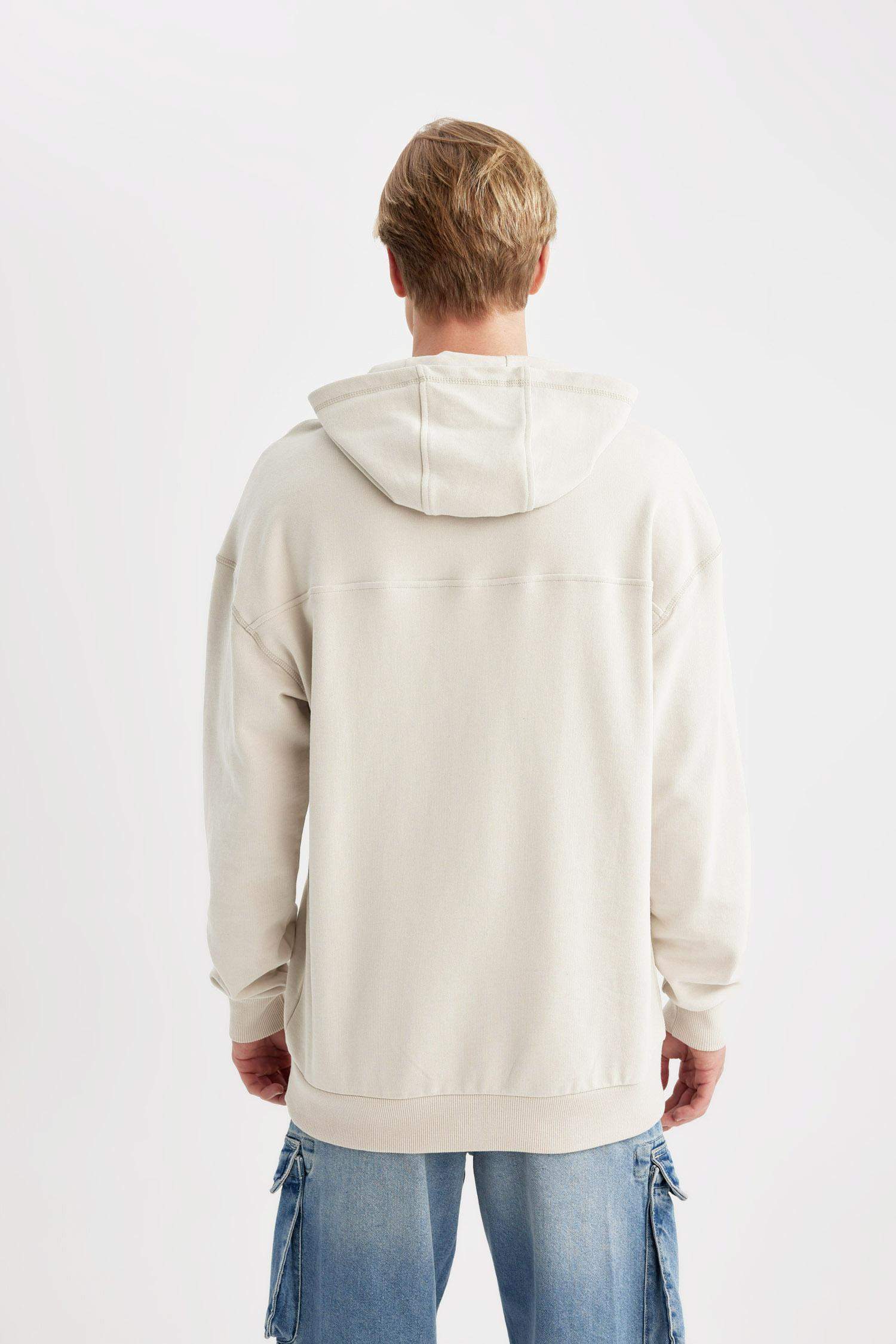 Comfort Regular Fit Rahat Kalıp Kapüşonlu Kanguru Cepli Basic Düz Sweatshirt