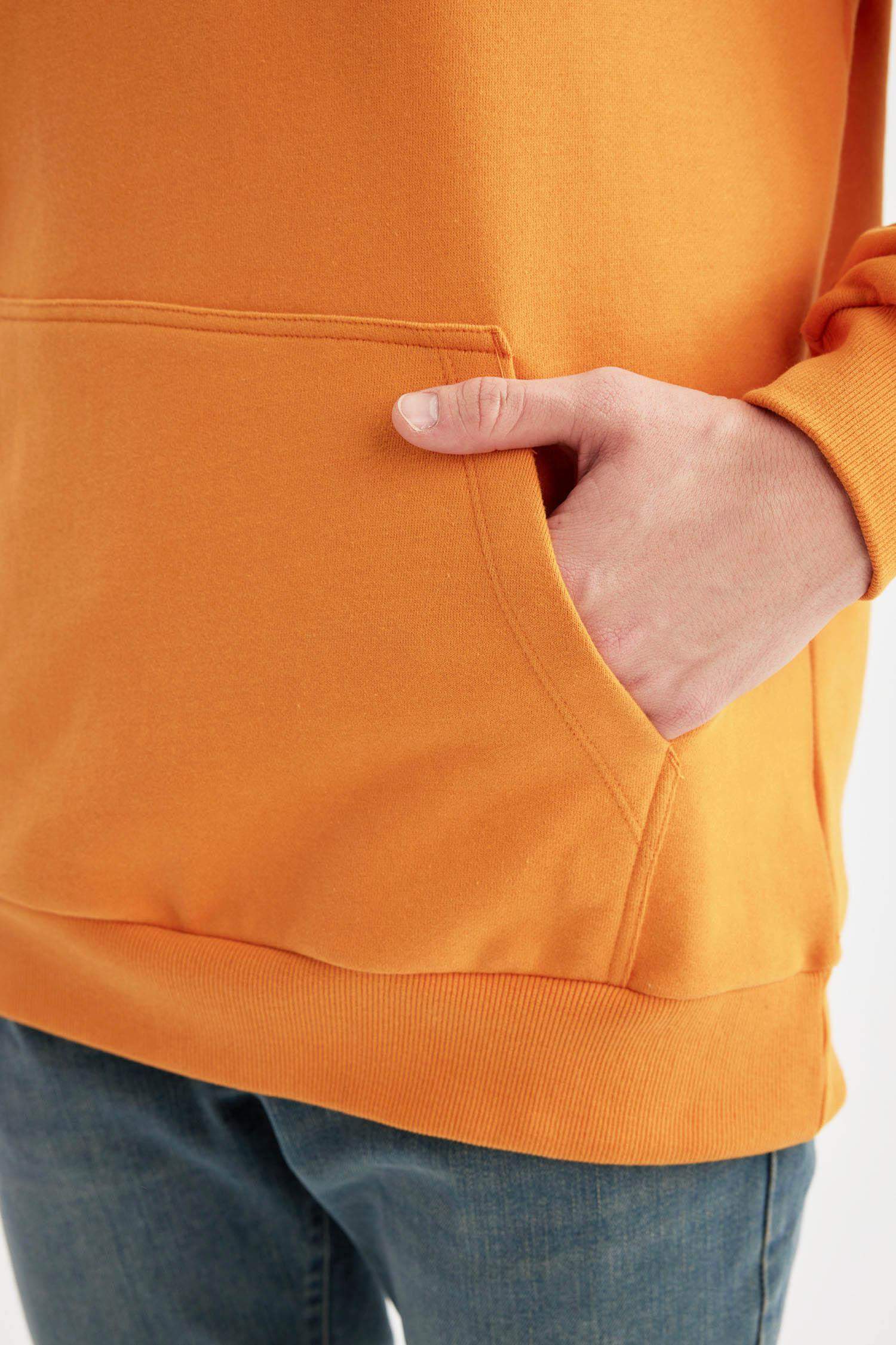 %100 Pamuk Comfort Regular Fit Rahat Kalıp Kapüşonlu Kanguru Cepli Basic Düz Sweatshirt