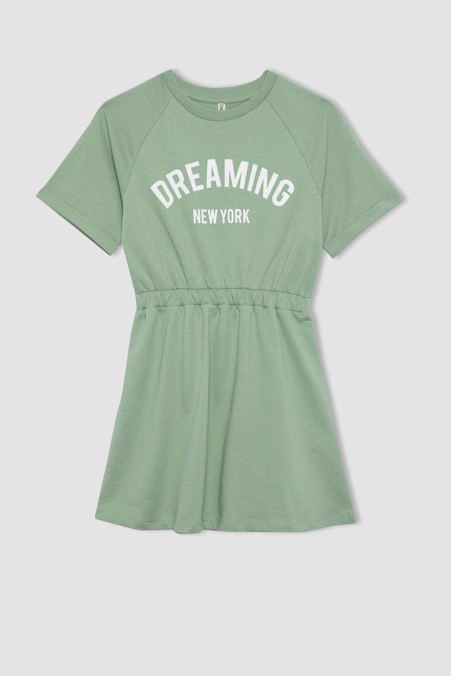 فستان بناتي نص كم قماش رقيق قصة عادية