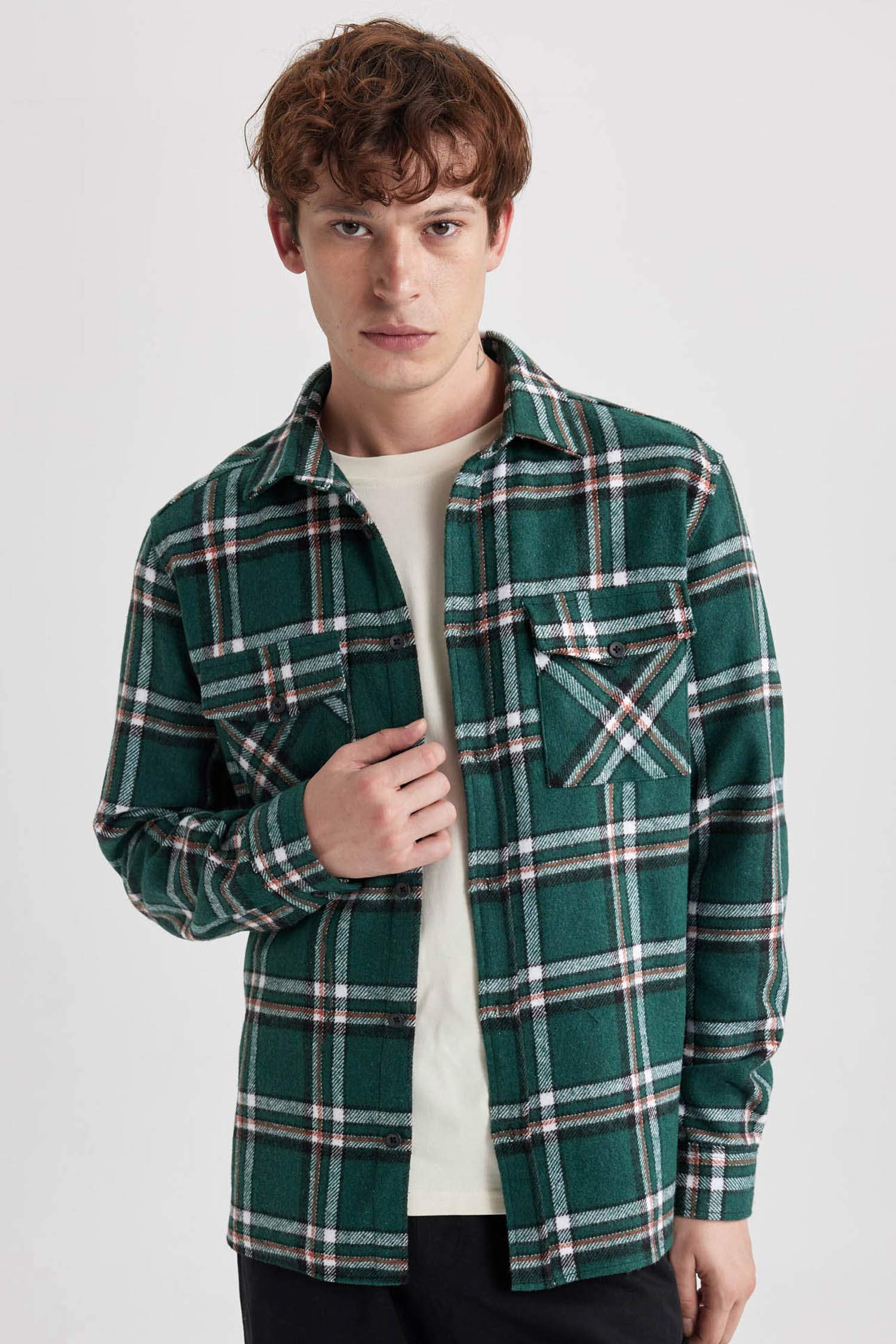 Regular Fit Cepli Kareli Oduncu Uzun Kollu Gömlek