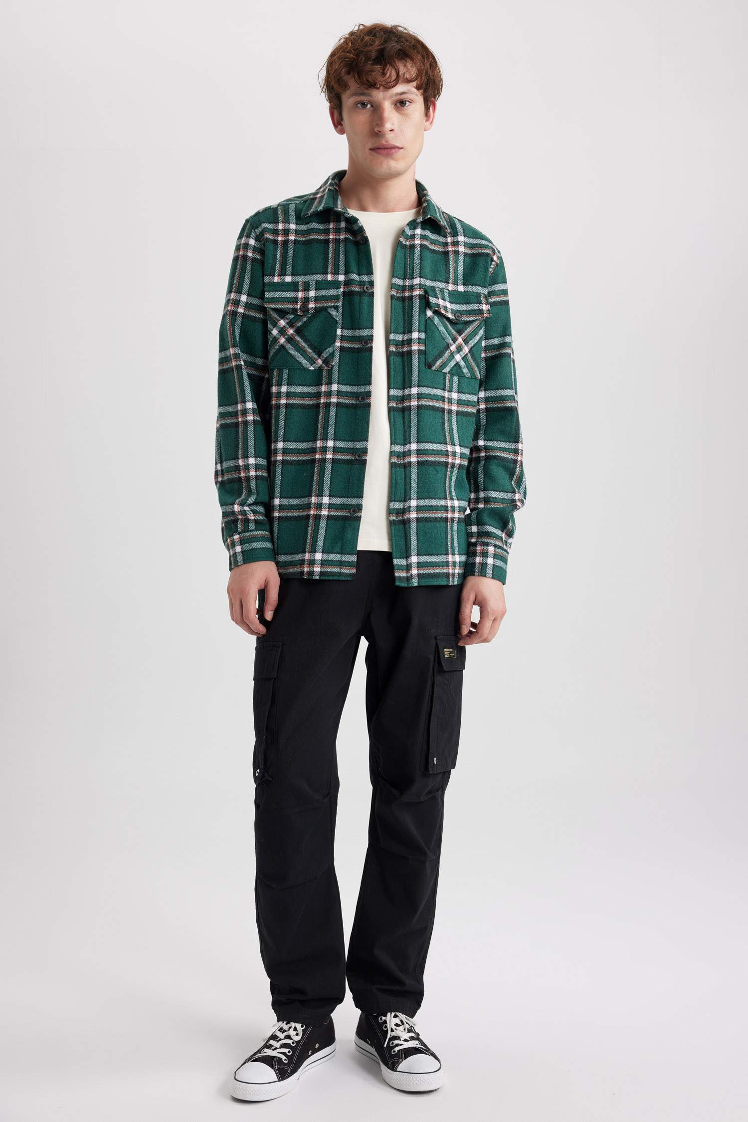 Regular Fit Cepli Kareli Oduncu Uzun Kollu Gömlek