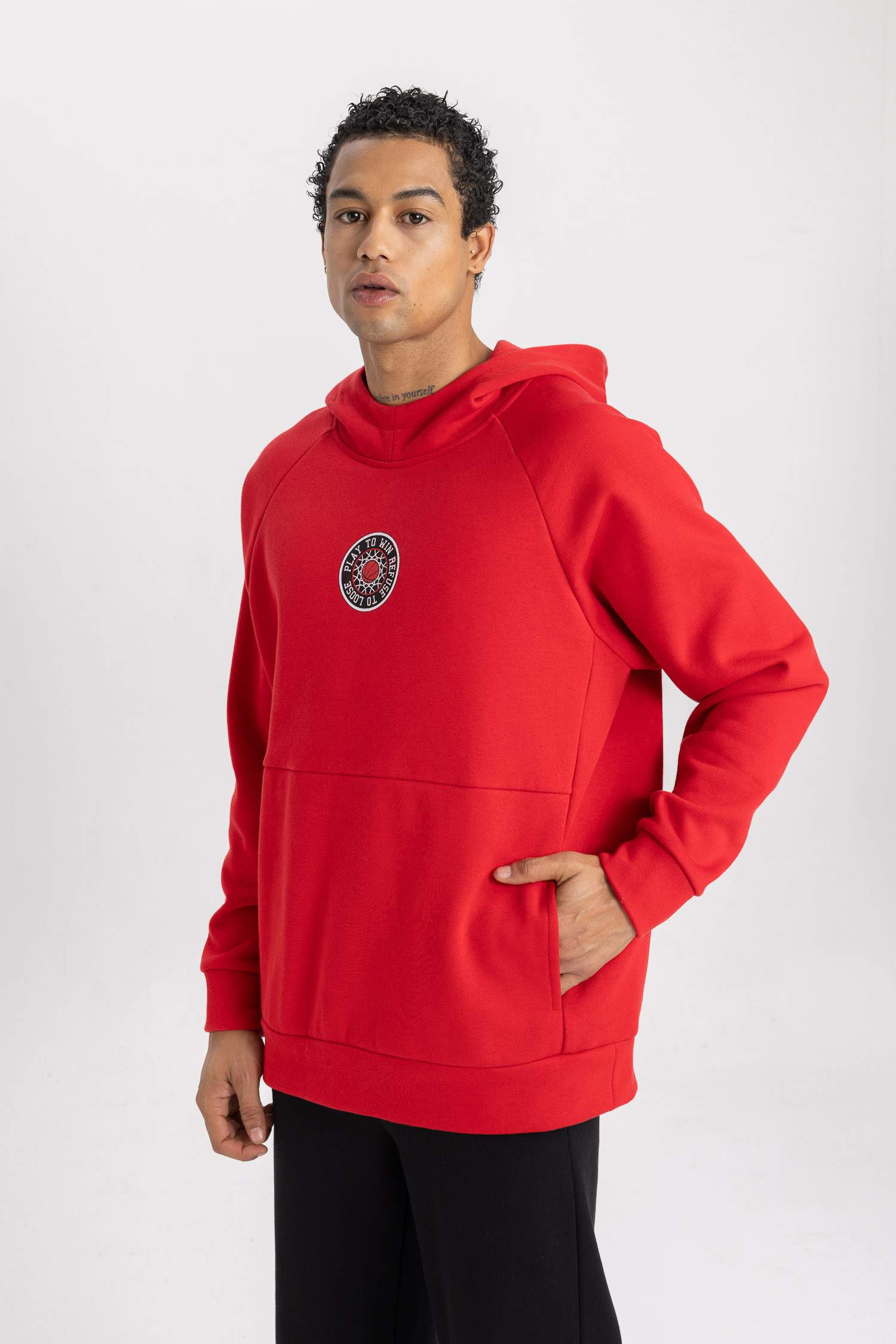 DeFactoFit Oversize Fit Printed Hooded Thick Sweatshirt