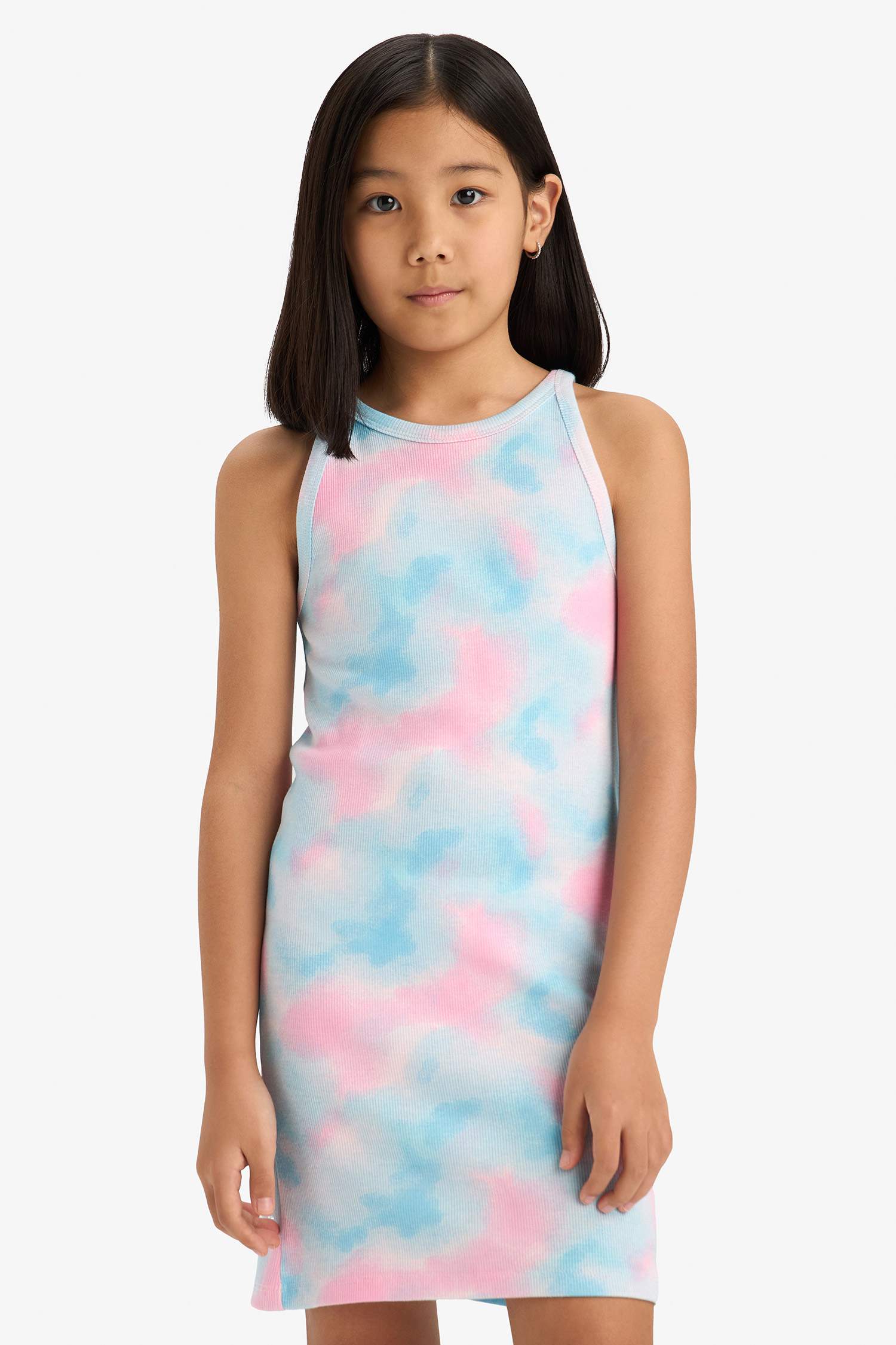 Robe sans manches en tissu côtelé Tie-dye pour fille