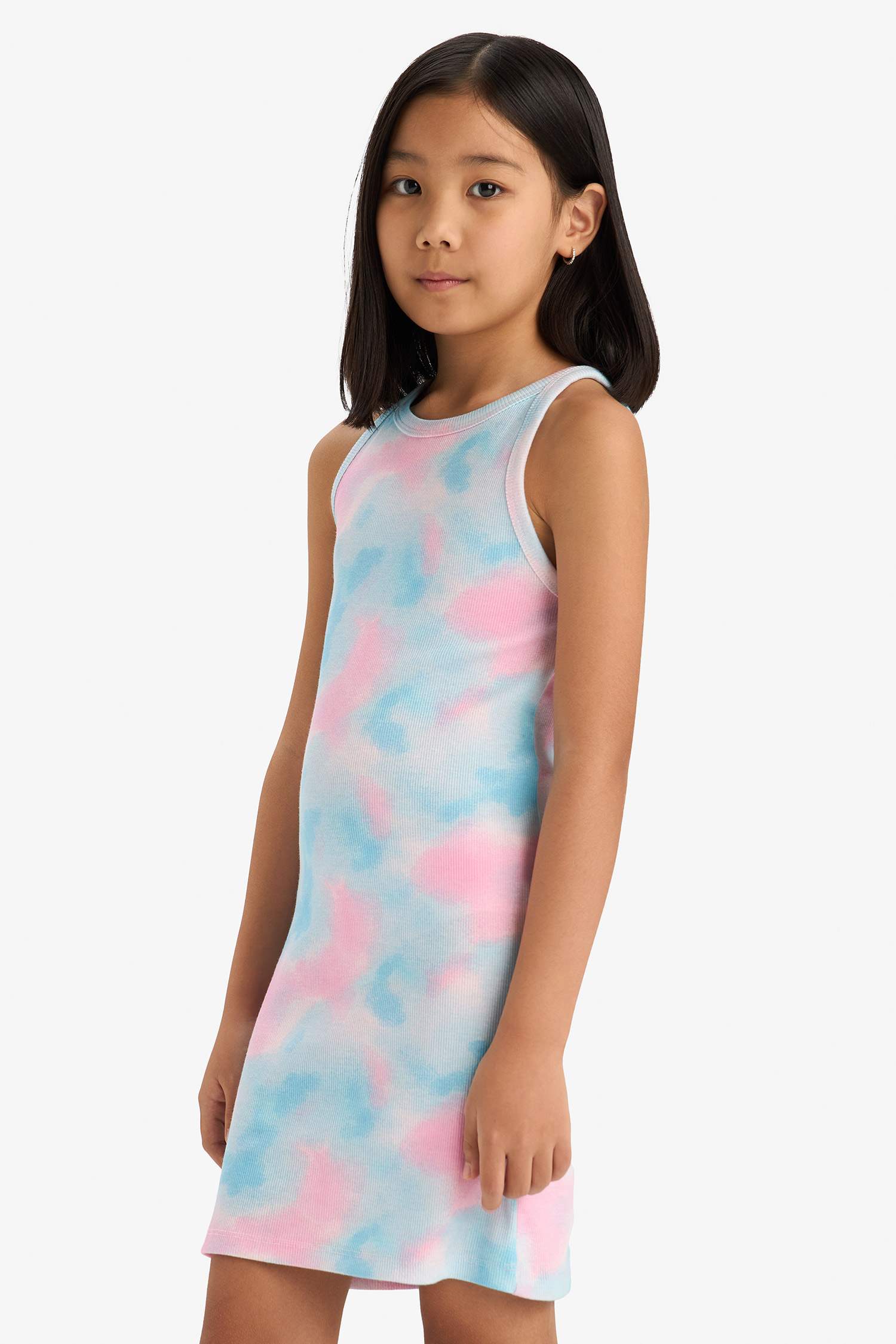Robe sans manches en tissu côtelé Tie-dye pour fille