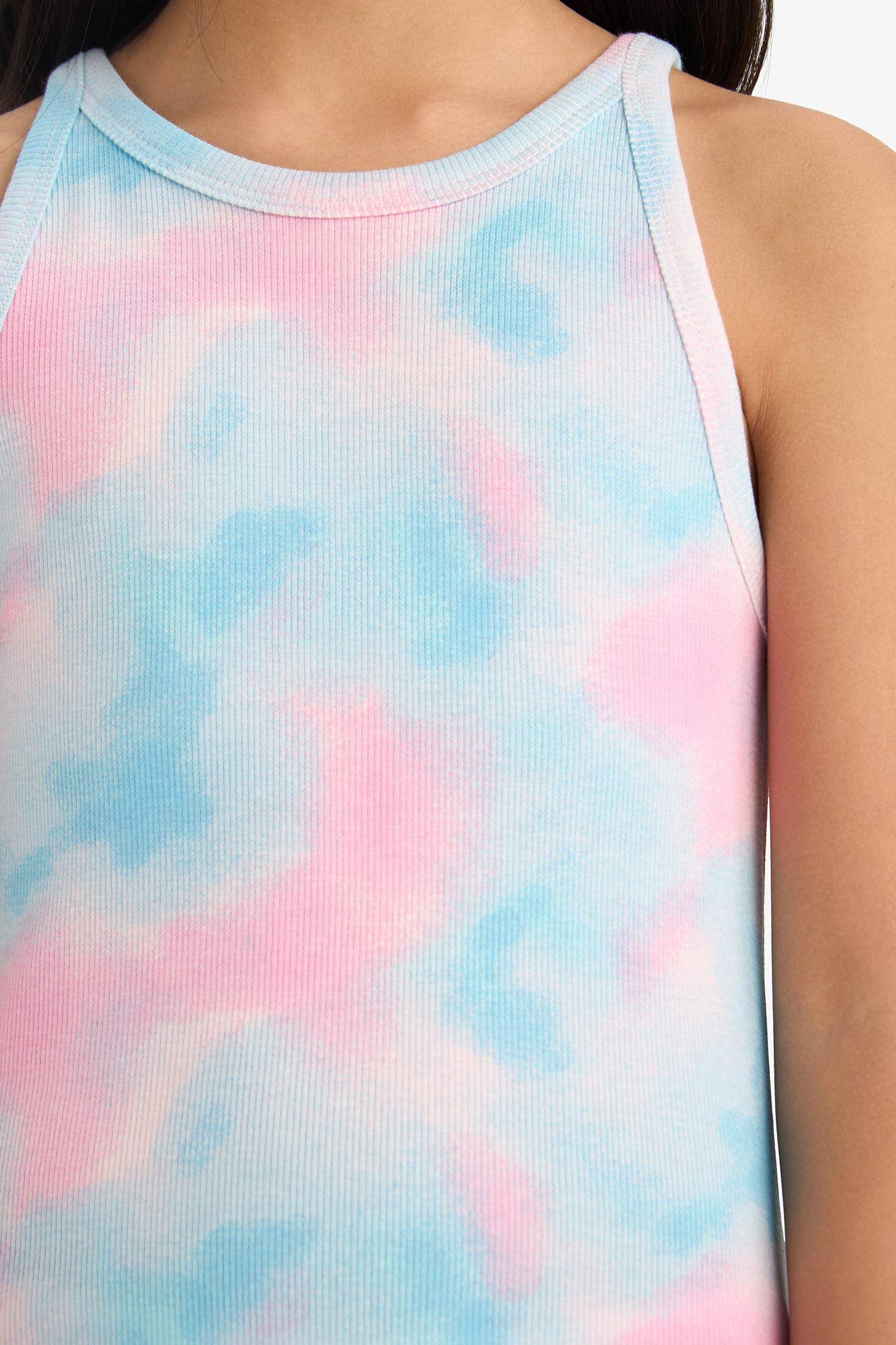 Robe sans manches en tissu côtelé Tie-dye pour fille