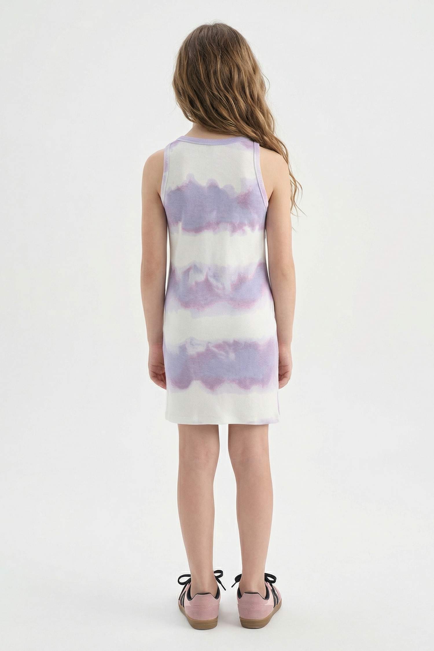 Kız Çocuk Batik Desenli Fitilli Kaşkorse Kolsuz Yazlık Elbise