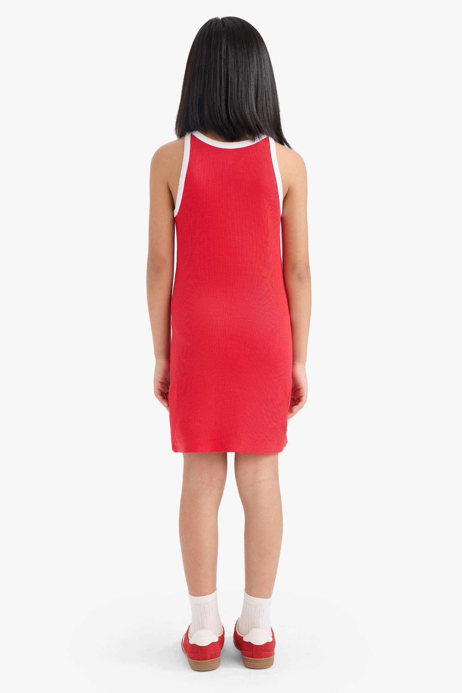 Летнее платье для девочек с принтом, без рукавов и ребристой текстурой