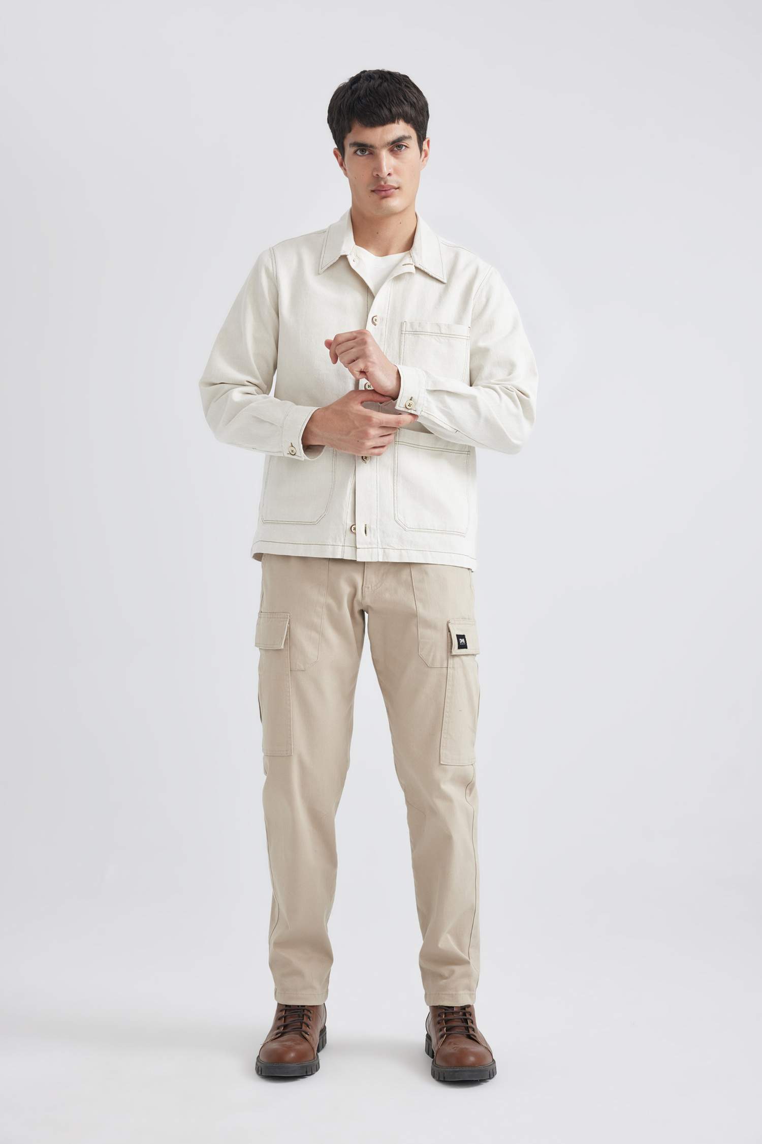 Regular Fit Polo Yaka Keten Karışımlı Düğmeli Cepli Yazlık Gömlek Ceket