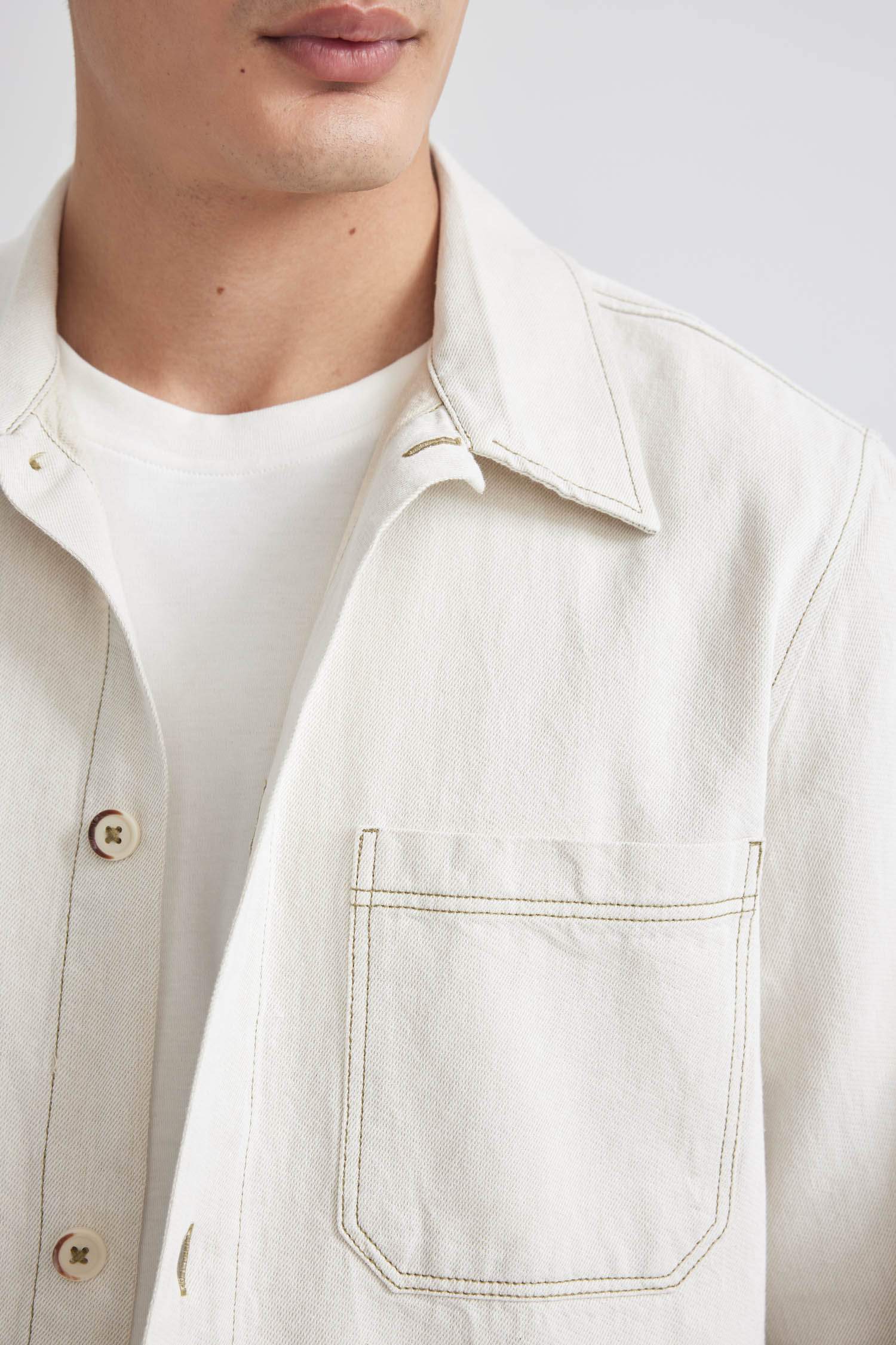 Regular Fit Polo Yaka Keten Karışımlı Düğmeli Cepli Yazlık Gömlek Ceket