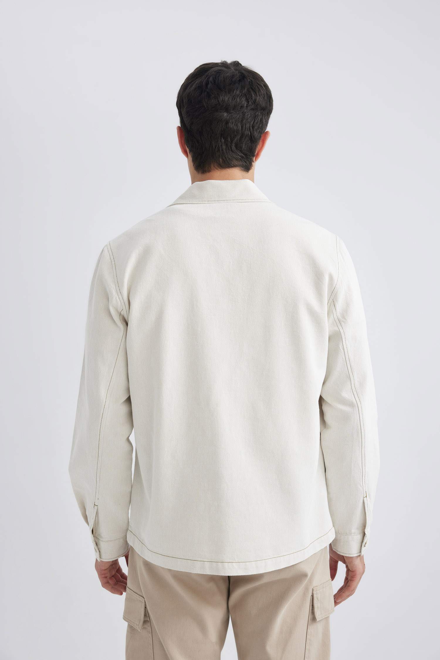 Regular Fit Polo Yaka Keten Karışımlı Düğmeli Cepli Yazlık Gömlek Ceket