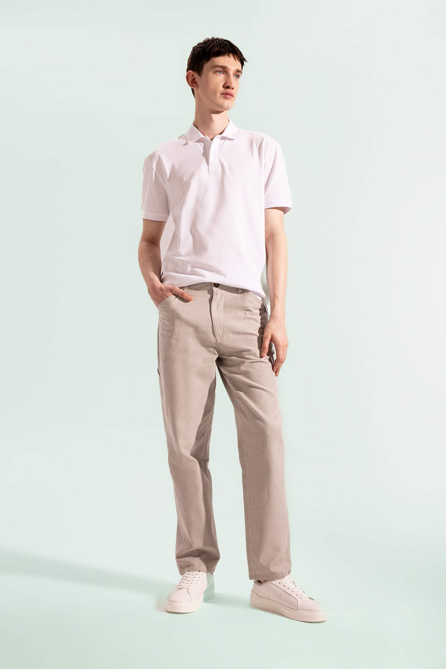 Relax Fit Rahat Kesim Yazlık Pantolon Keten Karışımlı Cepli Düz Paça