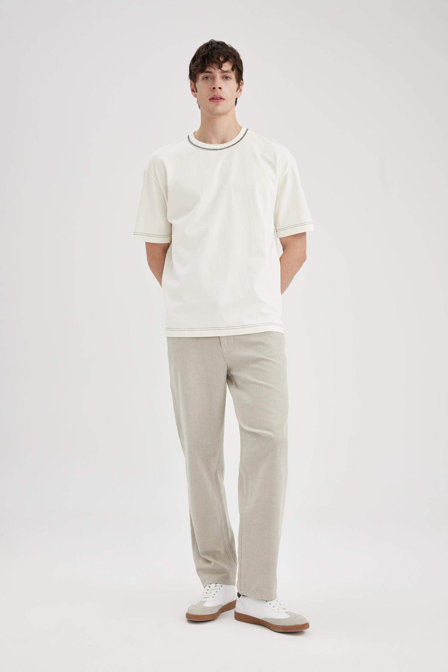 Relax Fit Rahat Kesim Yazlık Pantolon Keten Karışımlı Cepli Düz Paça