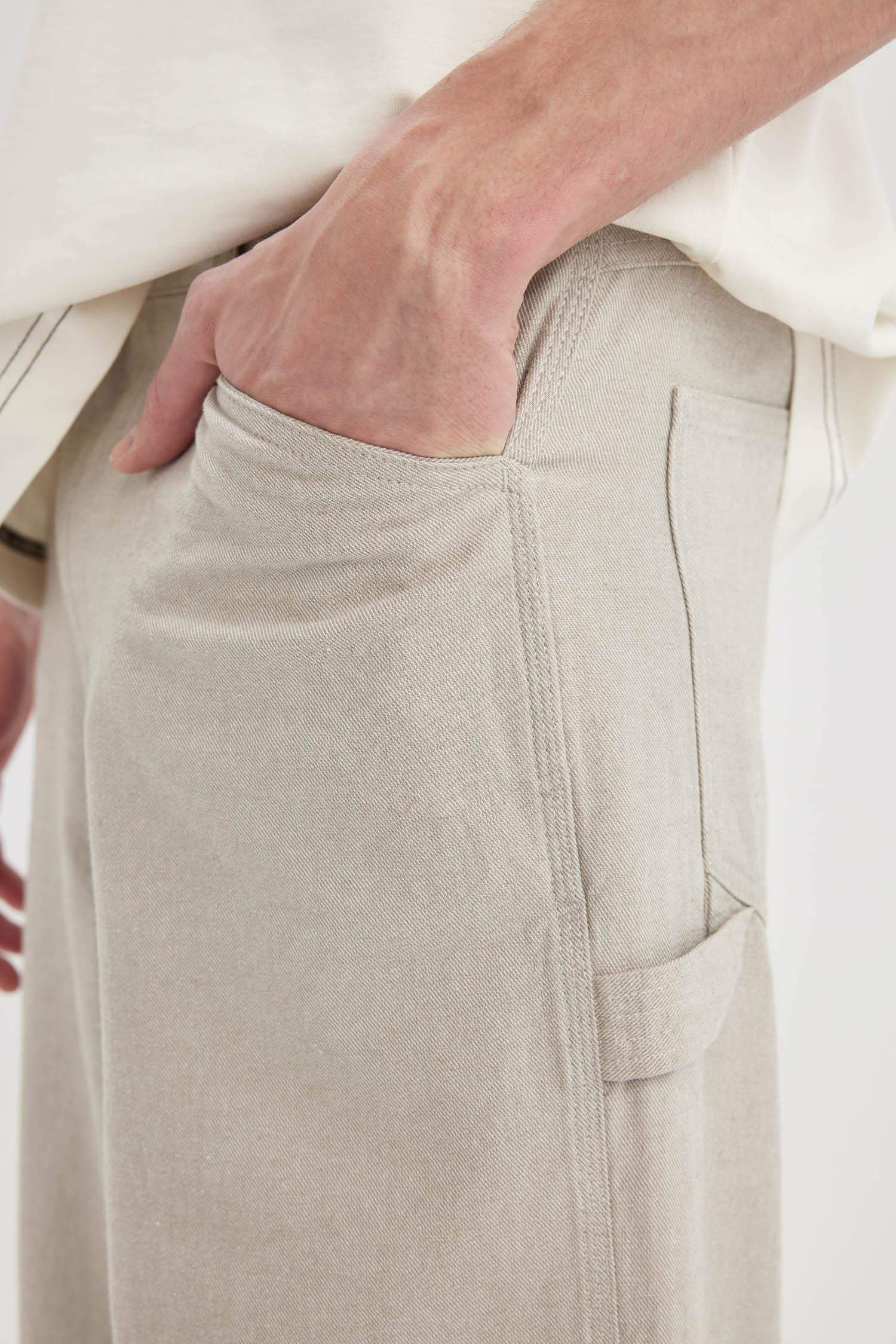 Relax Fit Rahat Kesim Yazlık Pantolon Keten Karışımlı Cepli Düz Paça