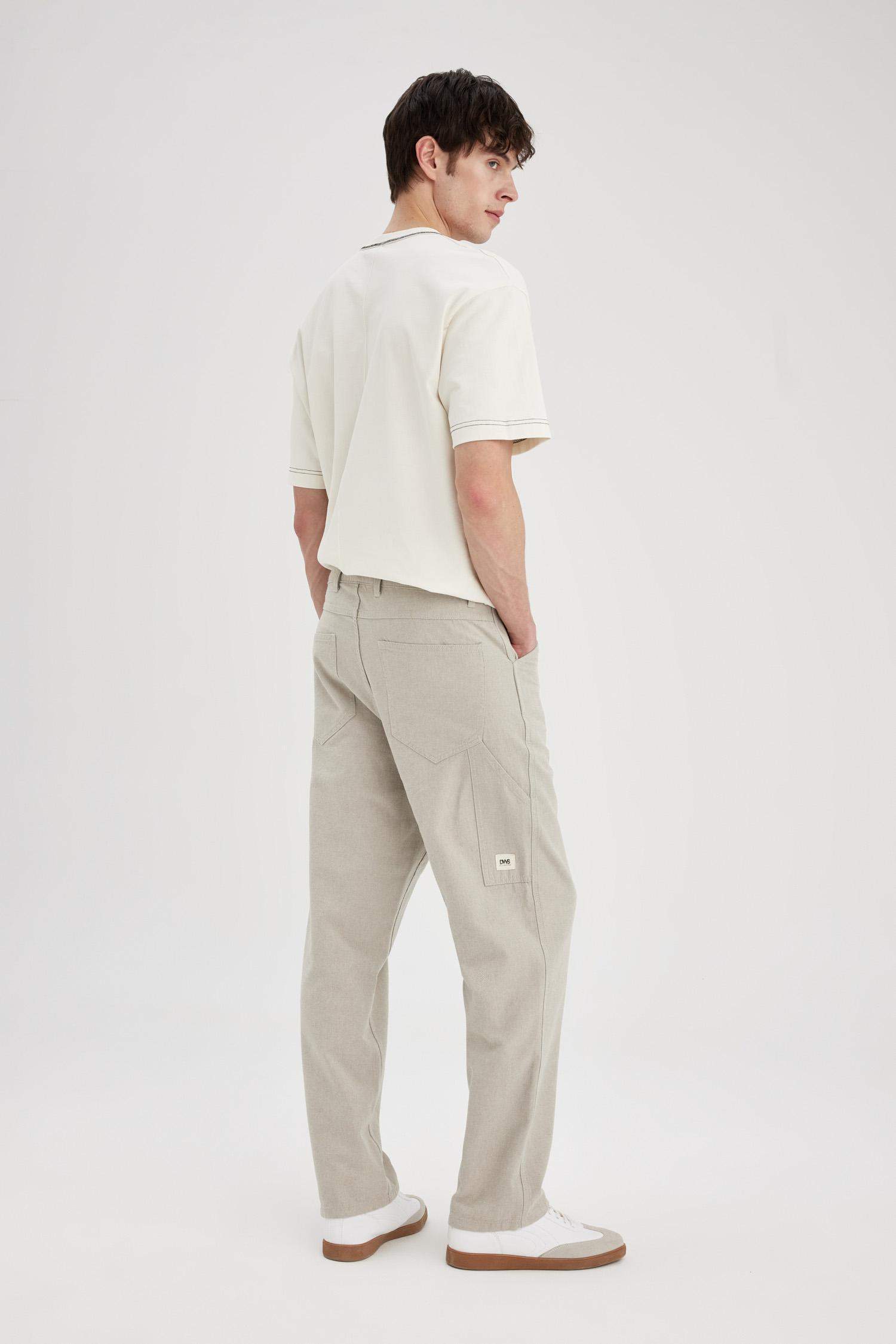 Relax Fit Rahat Kesim Yazlık Pantolon Keten Karışımlı Cepli Düz Paça