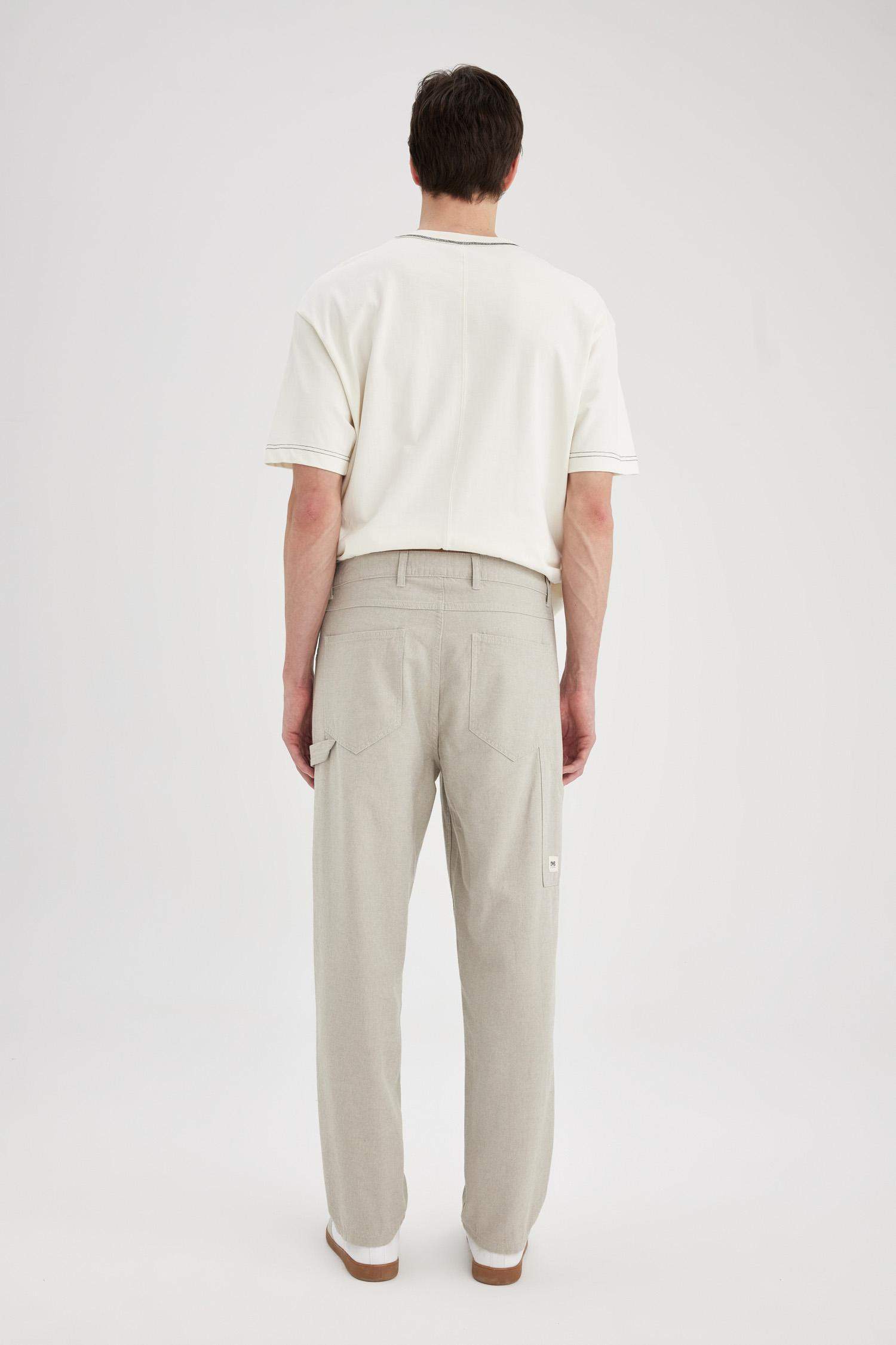 Relax Fit Rahat Kesim Yazlık Pantolon Keten Karışımlı Cepli Düz Paça