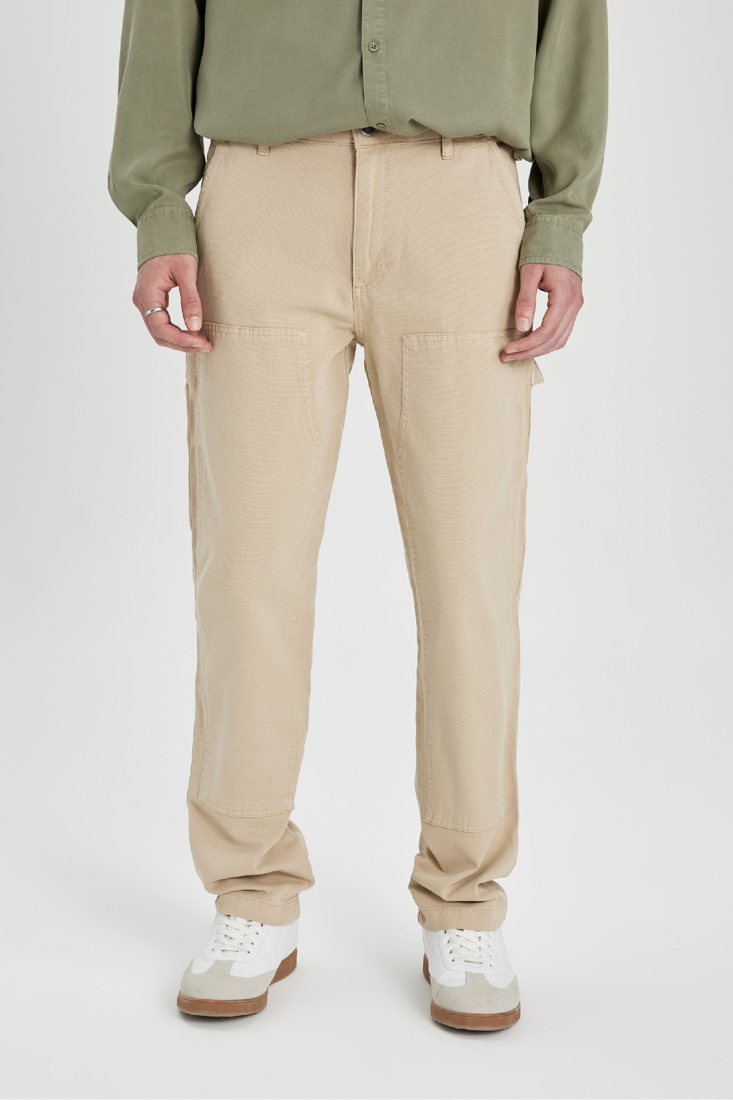 Kanvas Pantolon Pantolon Wide Leg Fit Geniş Kalıp Normal Bel Geniş Bol Paça