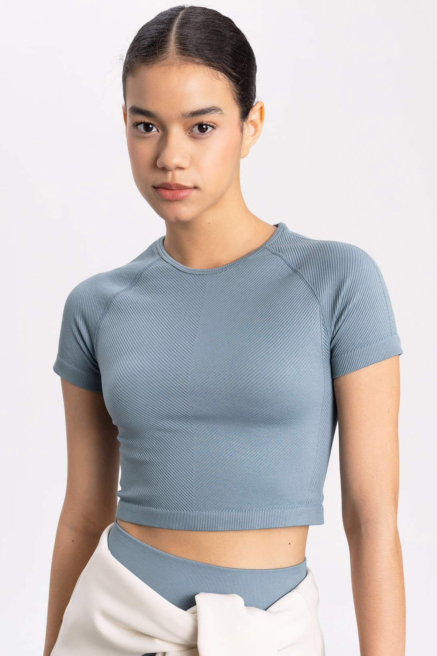 DeFactoFit Crew Neck Sports Crop Top T-Shirt