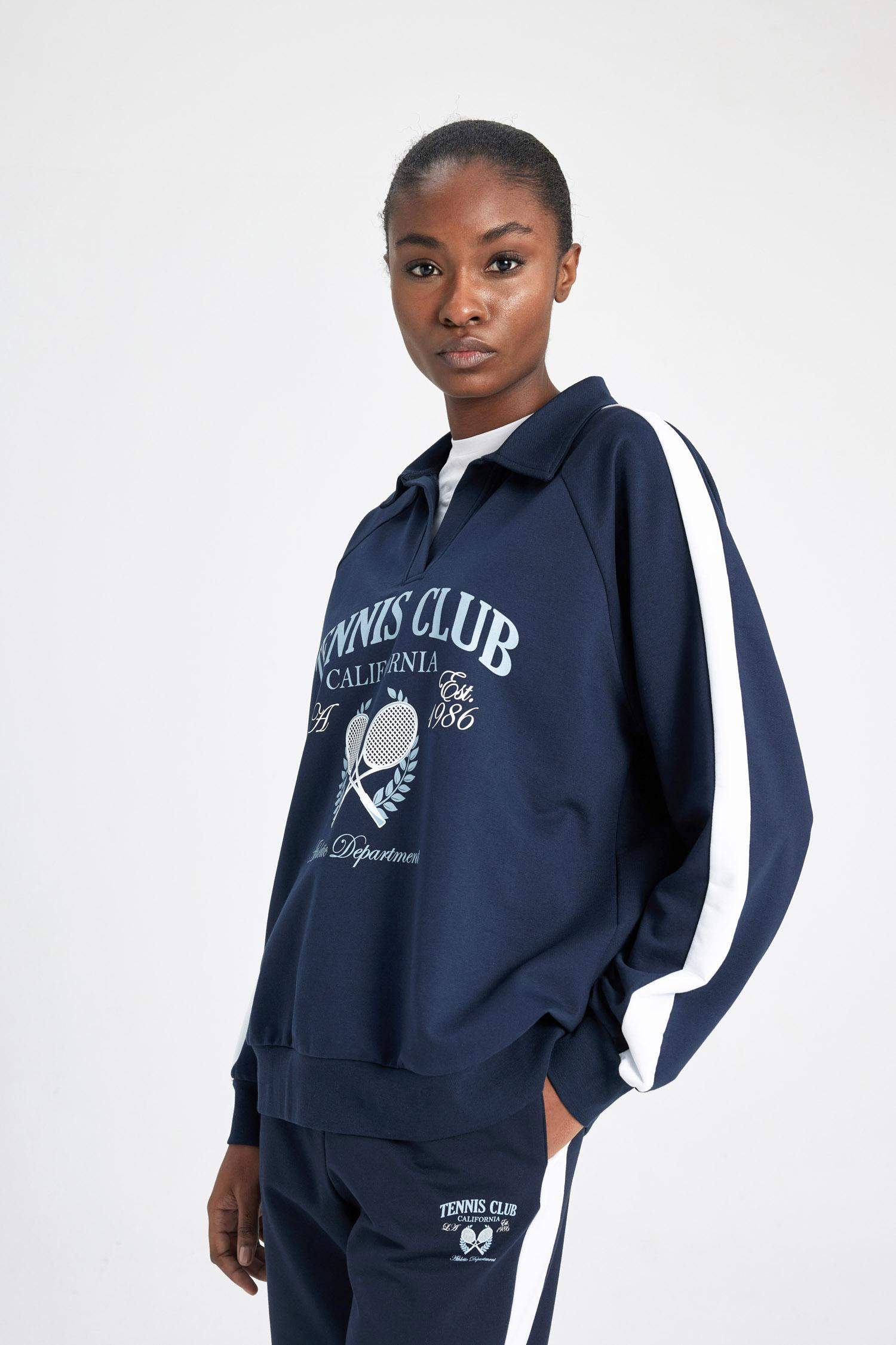 Oversize Geniş Kalıp Polo Yaka Sporcu Sweatshirt