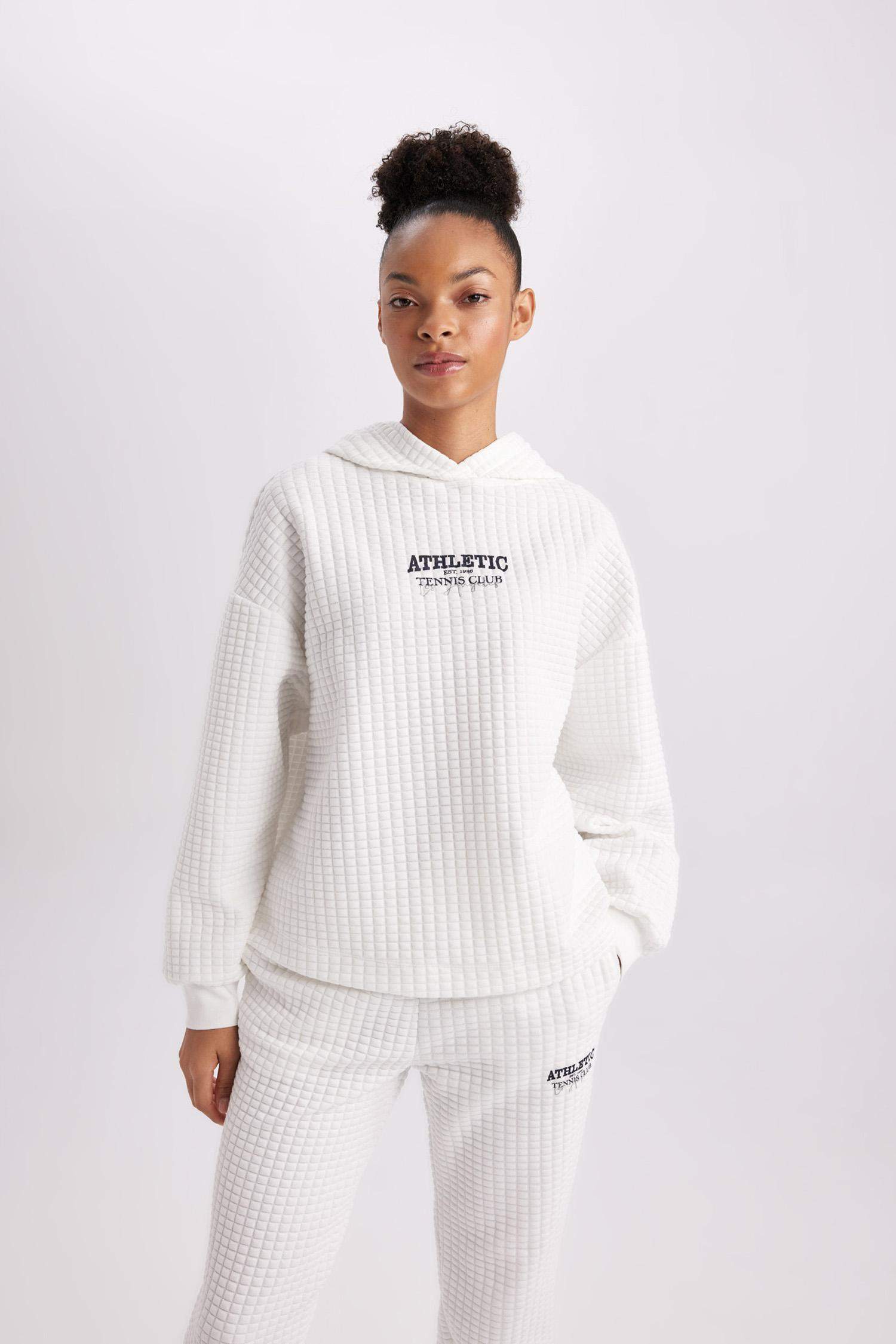 Oversize Fit Hooded Quilted Sports Sweatshirt