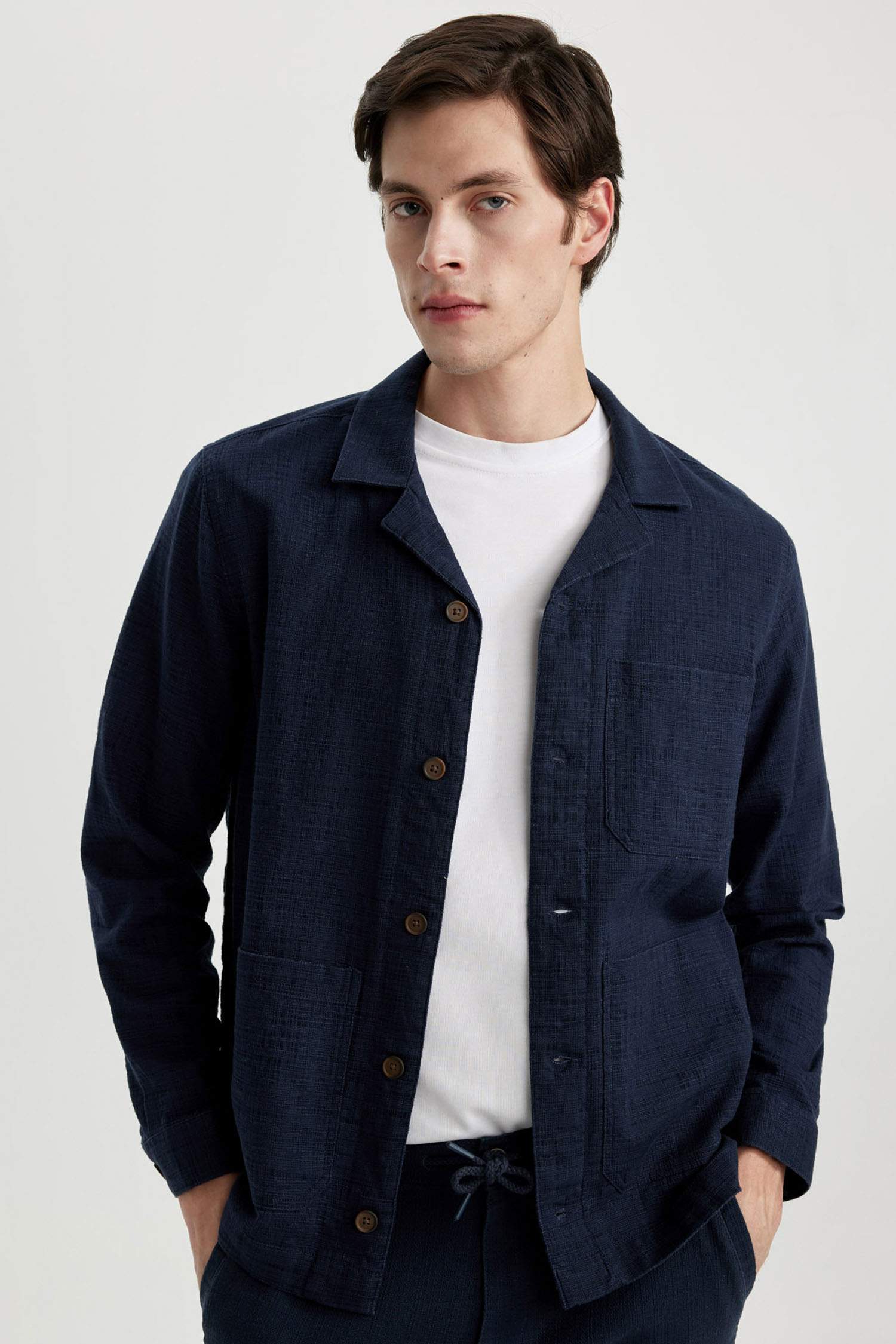 Regular Fit Apache Neck Cotton Overshirt