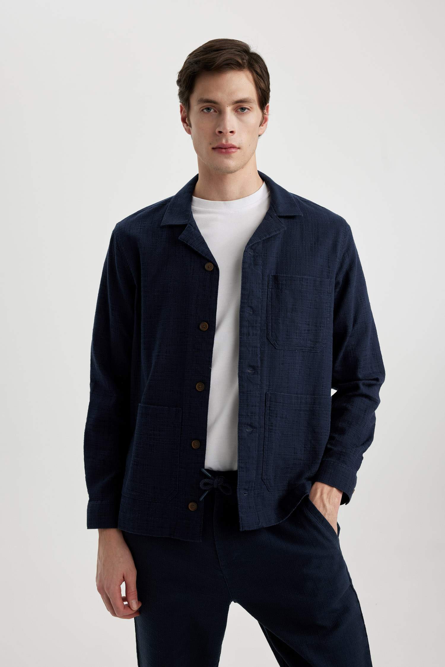 Regular Fit Apache Neck Cotton Overshirt