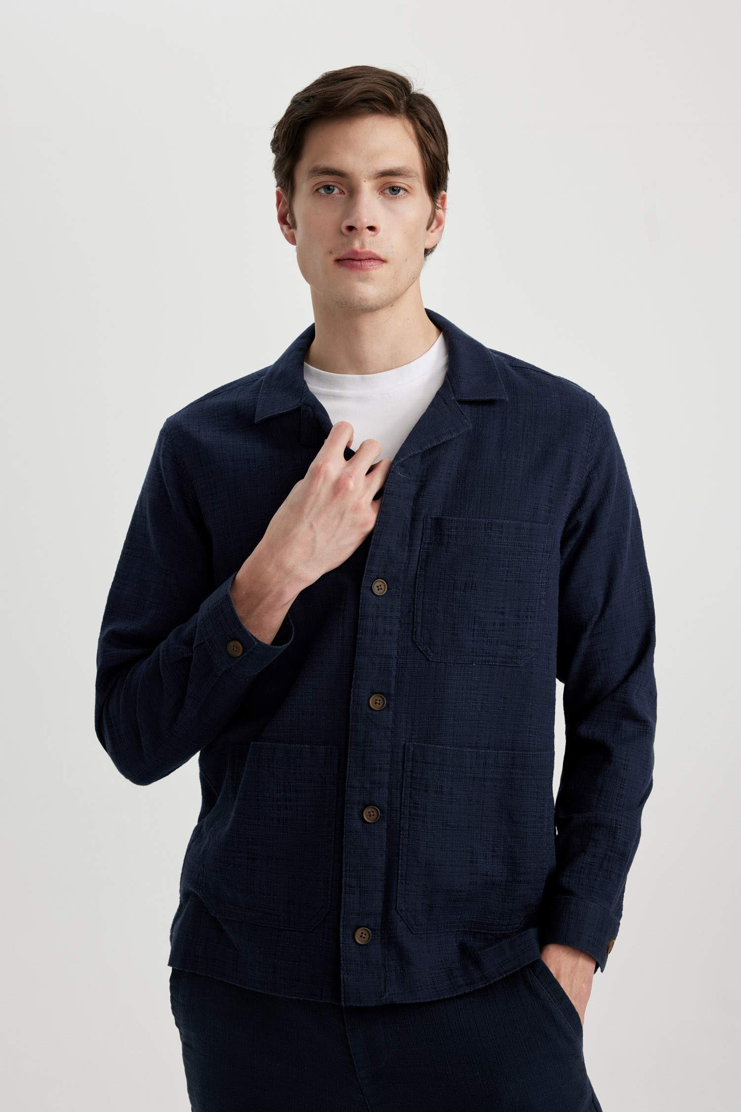 Regular Fit Apache Neck Cotton Overshirt