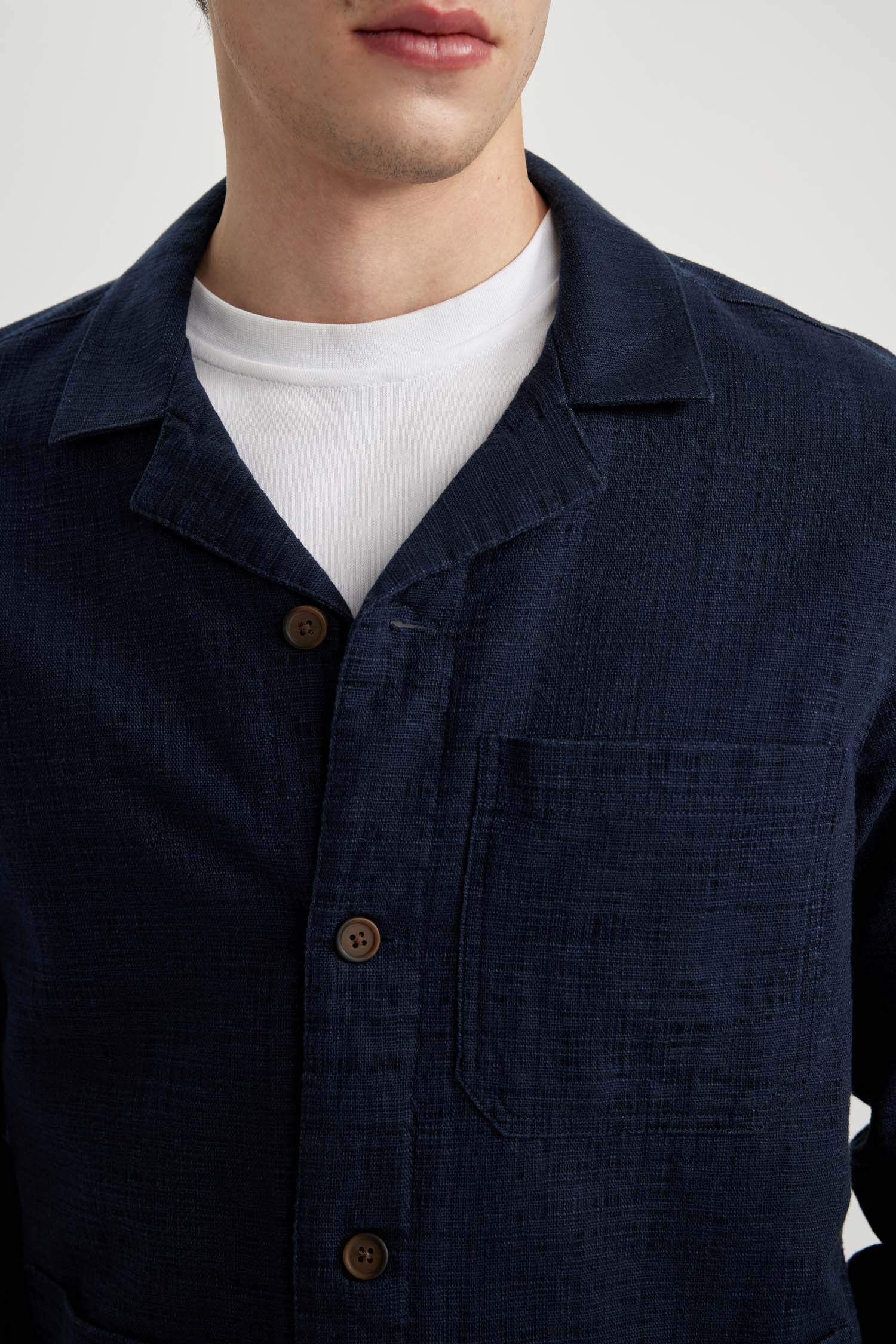 قميص قطن قصة عادية بياخة عالية