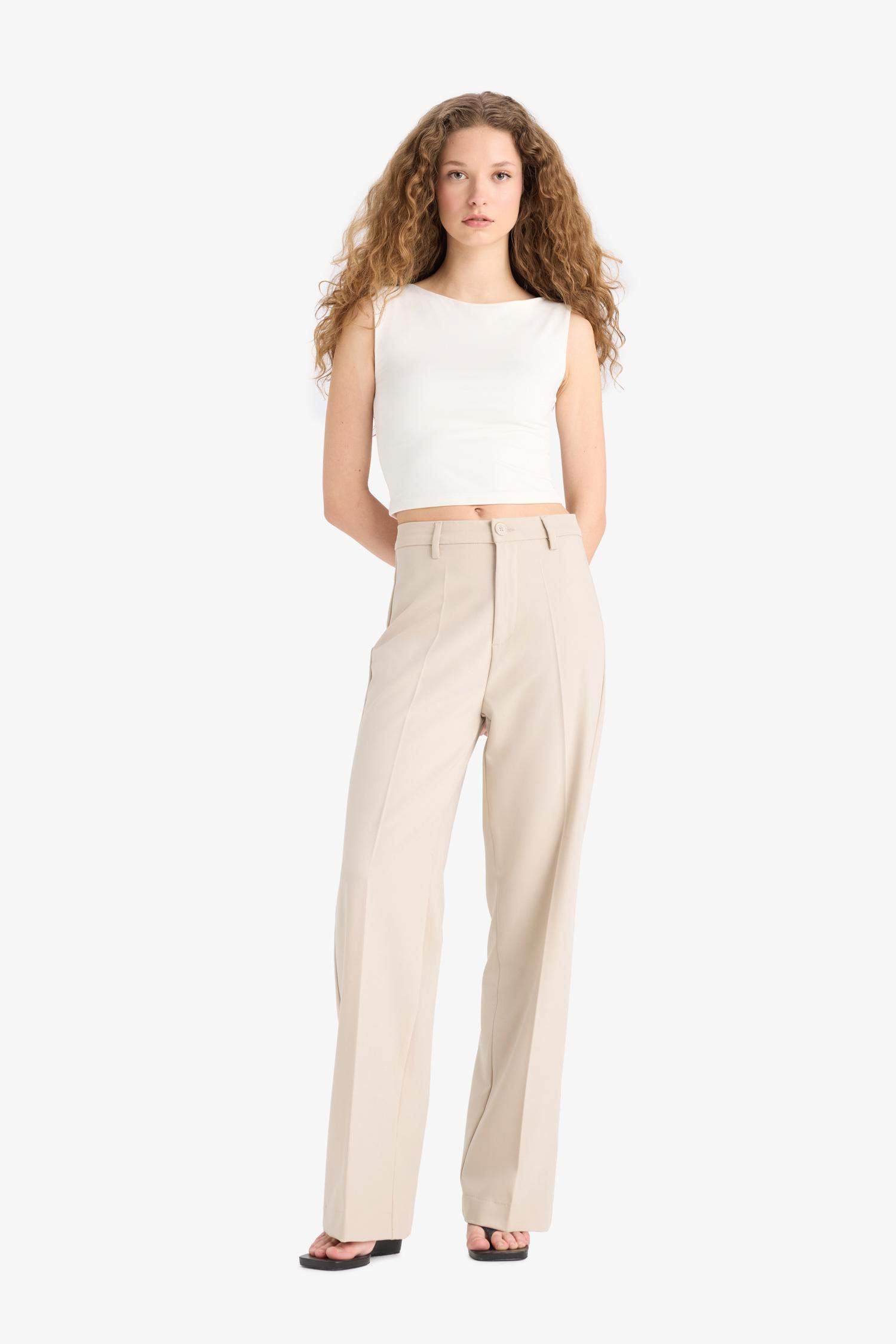 Straight Fit High Waist Standard Length Trousers