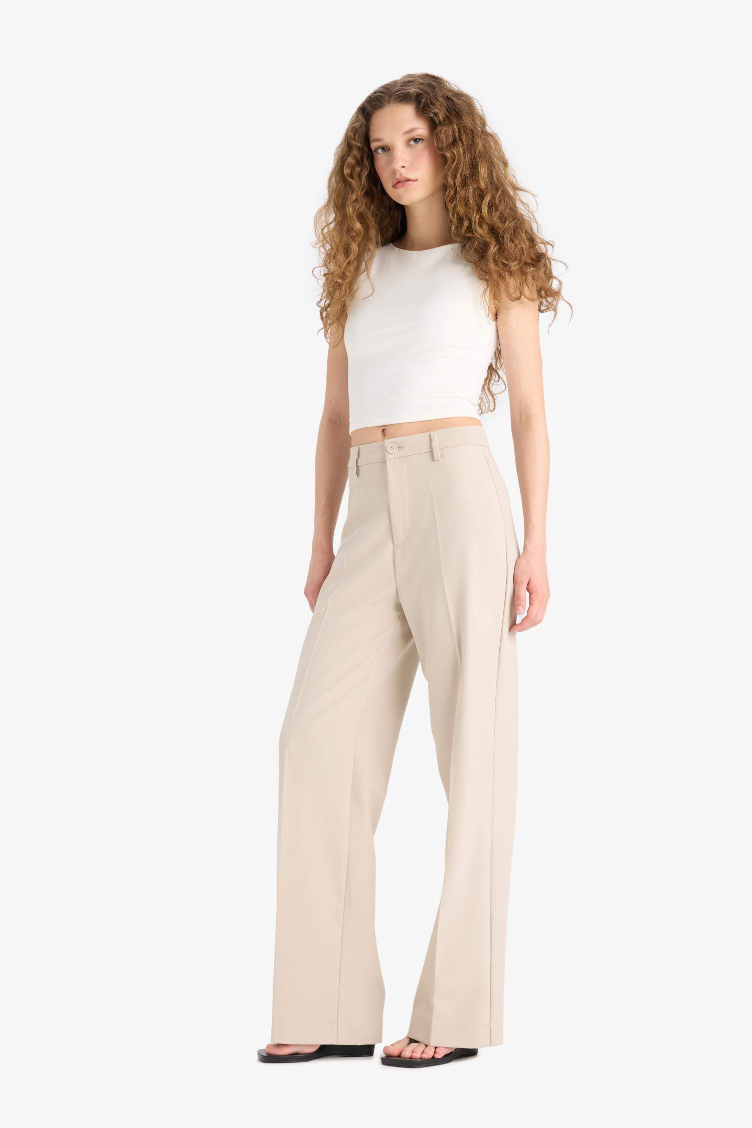 Straight Fit High Waist Standard Length Trousers
