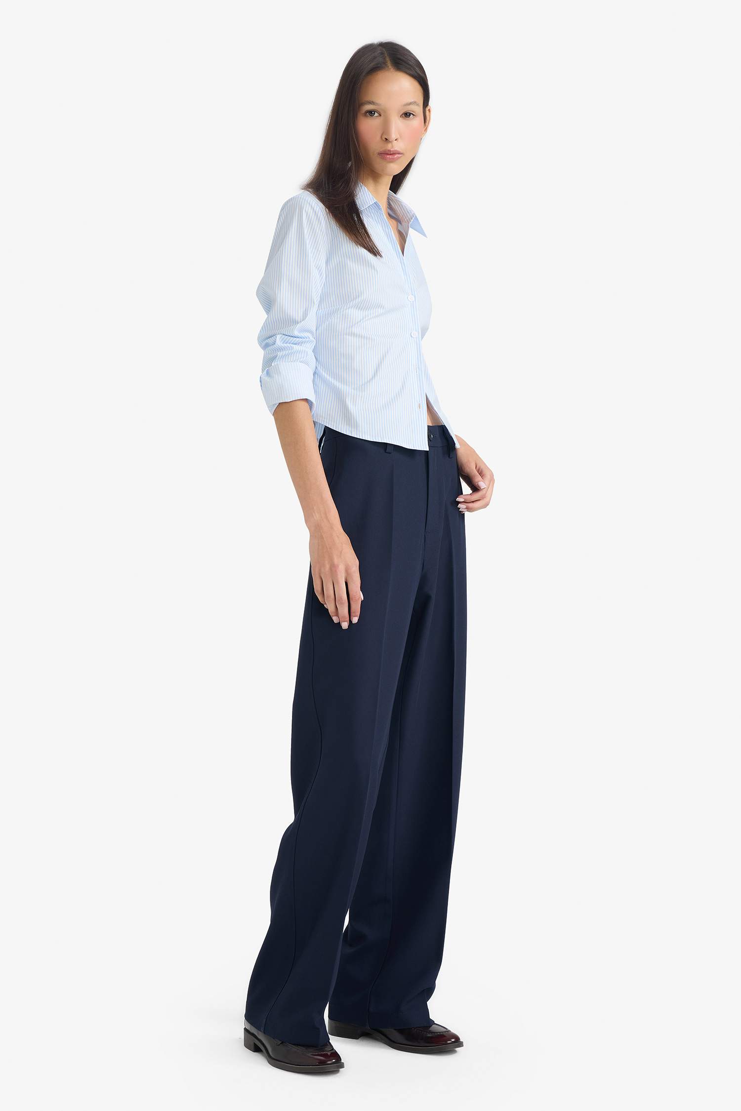 Straight Fit жоғары белді стандартты ұзындықтағы шалбар