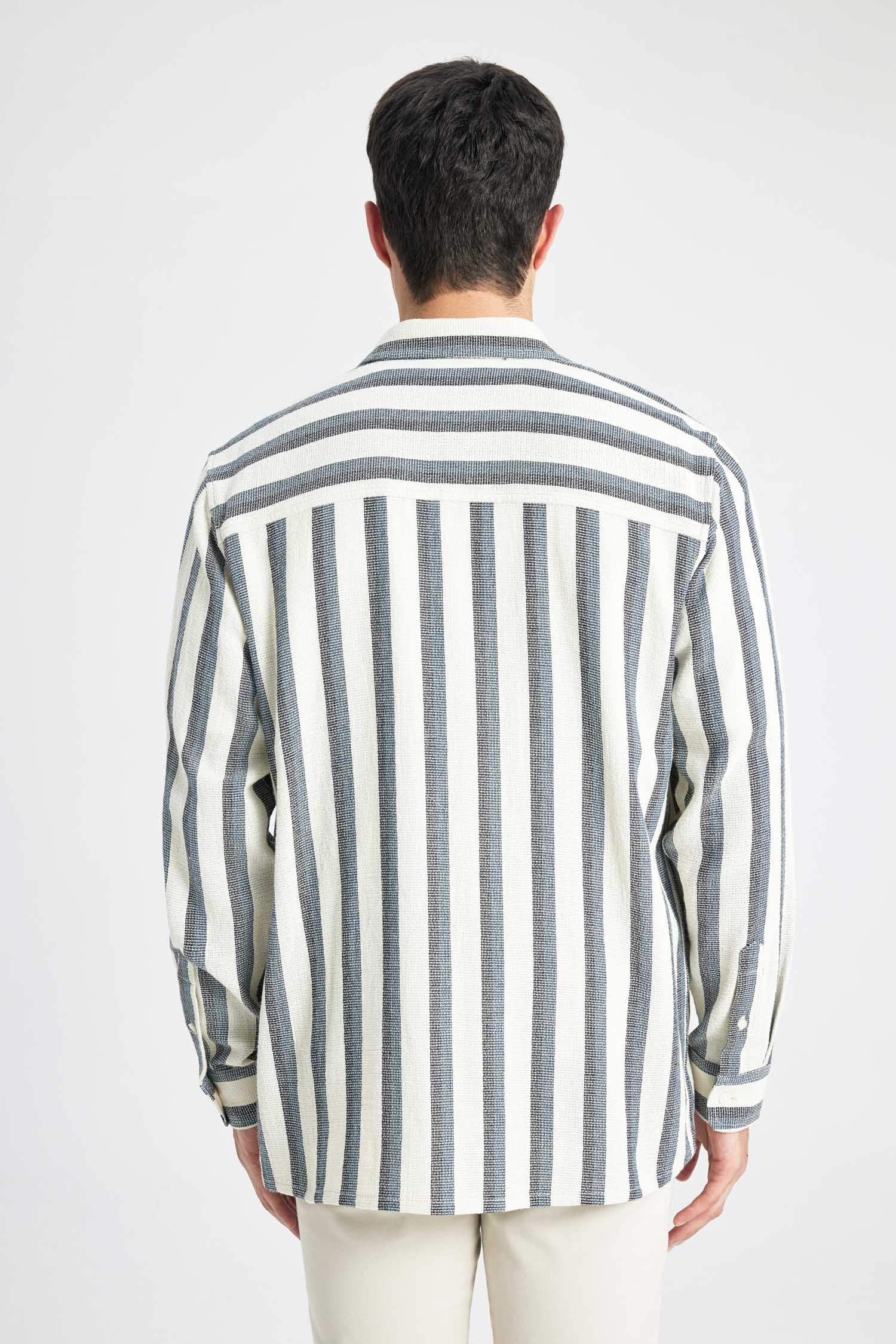 Regular Fit Polo Collar Cotton Striped Long Sleeve Shirt
