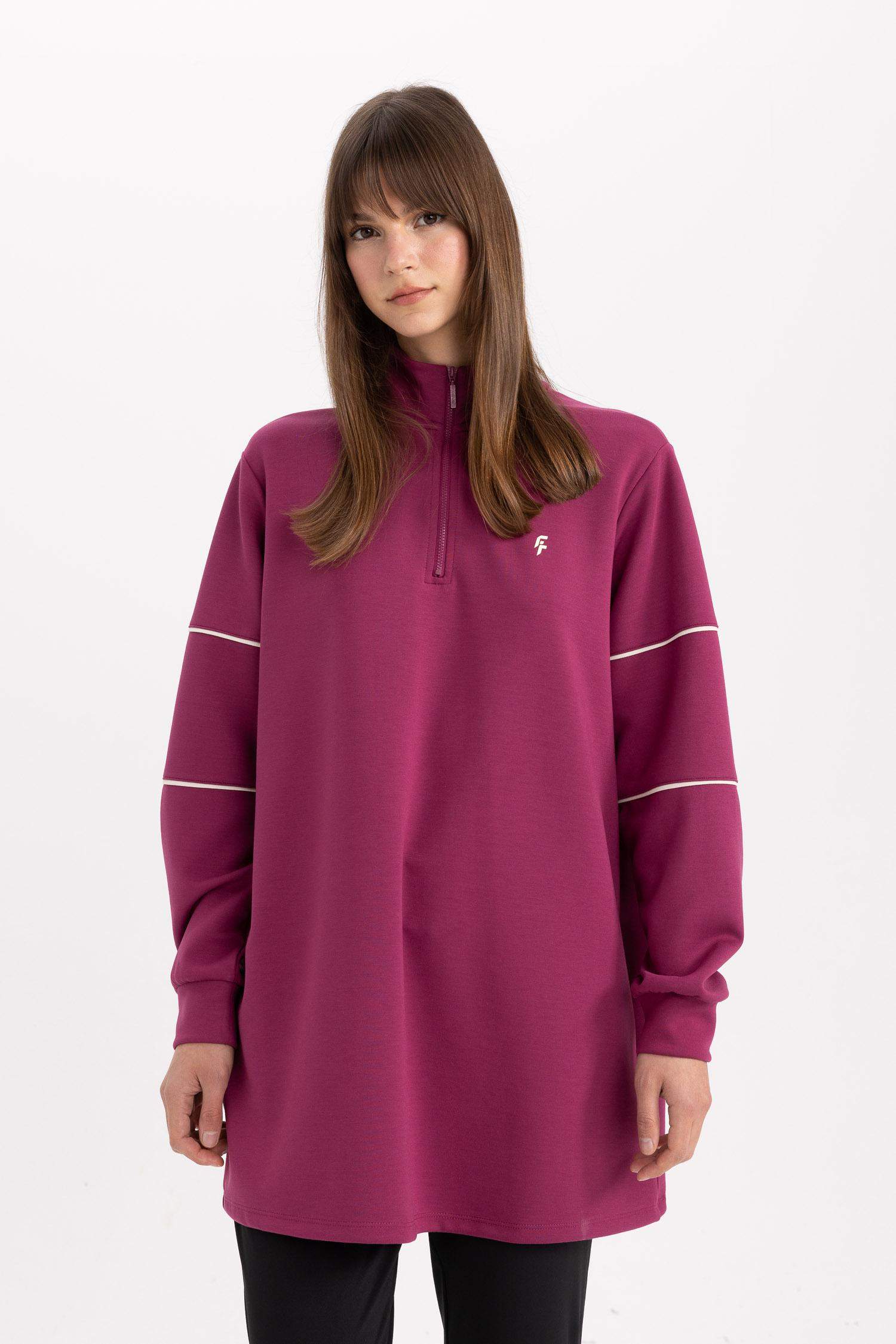 سويت شيرت رياضي اوفر سايز بياخة عالية بنصف سحاب من DeFactoFit