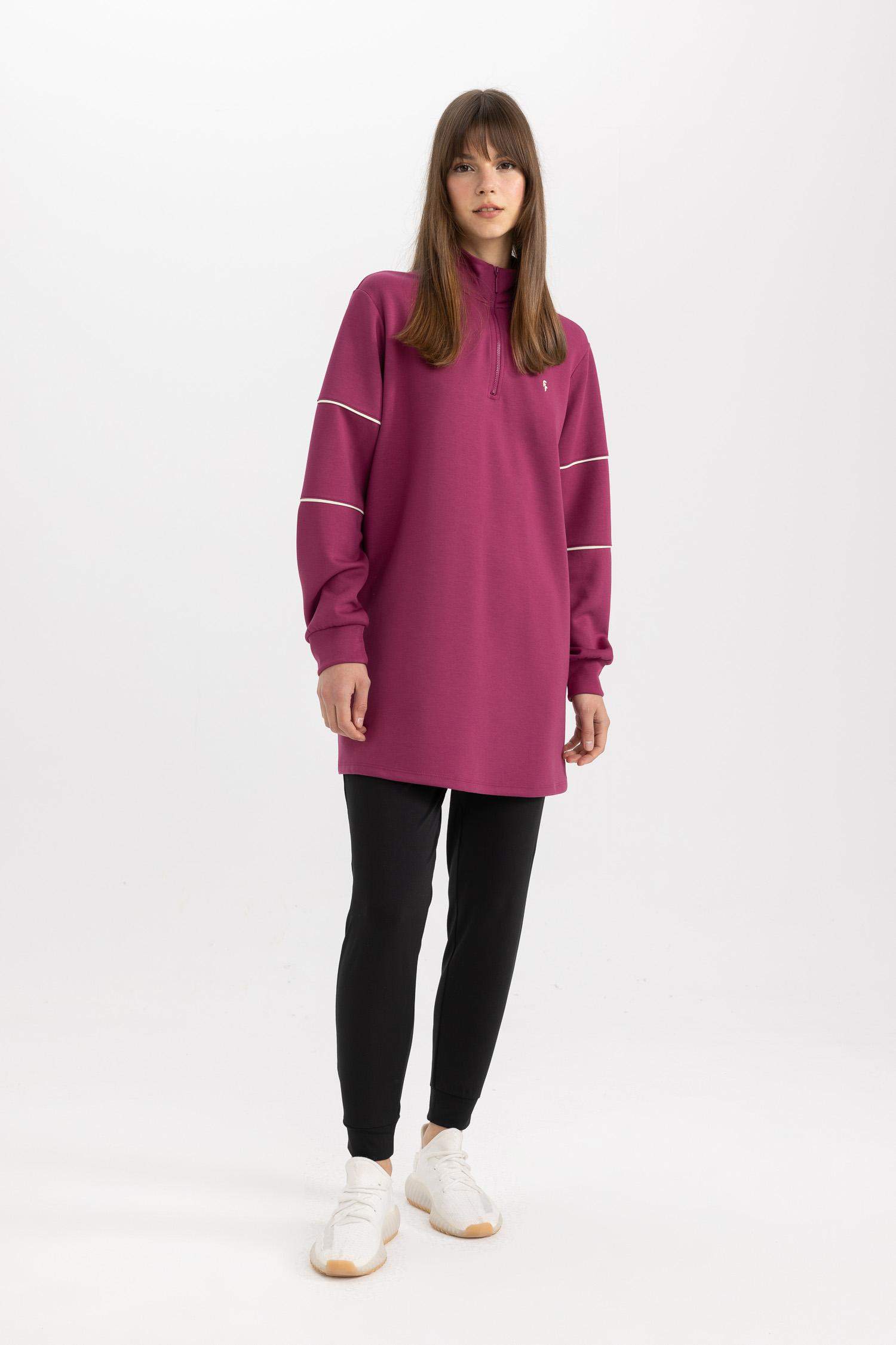 سويت شيرت رياضي اوفر سايز بياخة عالية بنصف سحاب من DeFactoFit