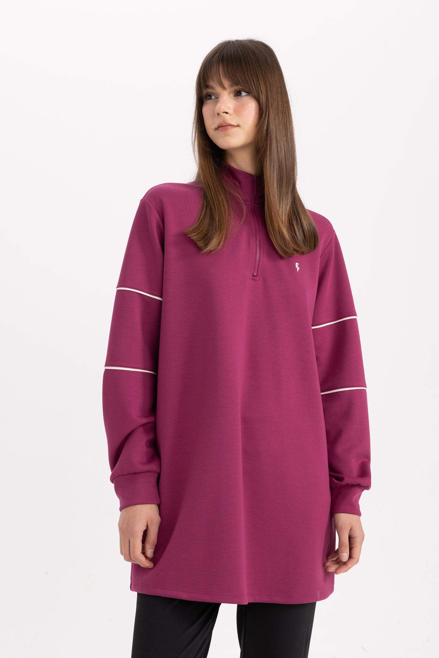 سويت شيرت رياضي اوفر سايز بياخة عالية بنصف سحاب من DeFactoFit