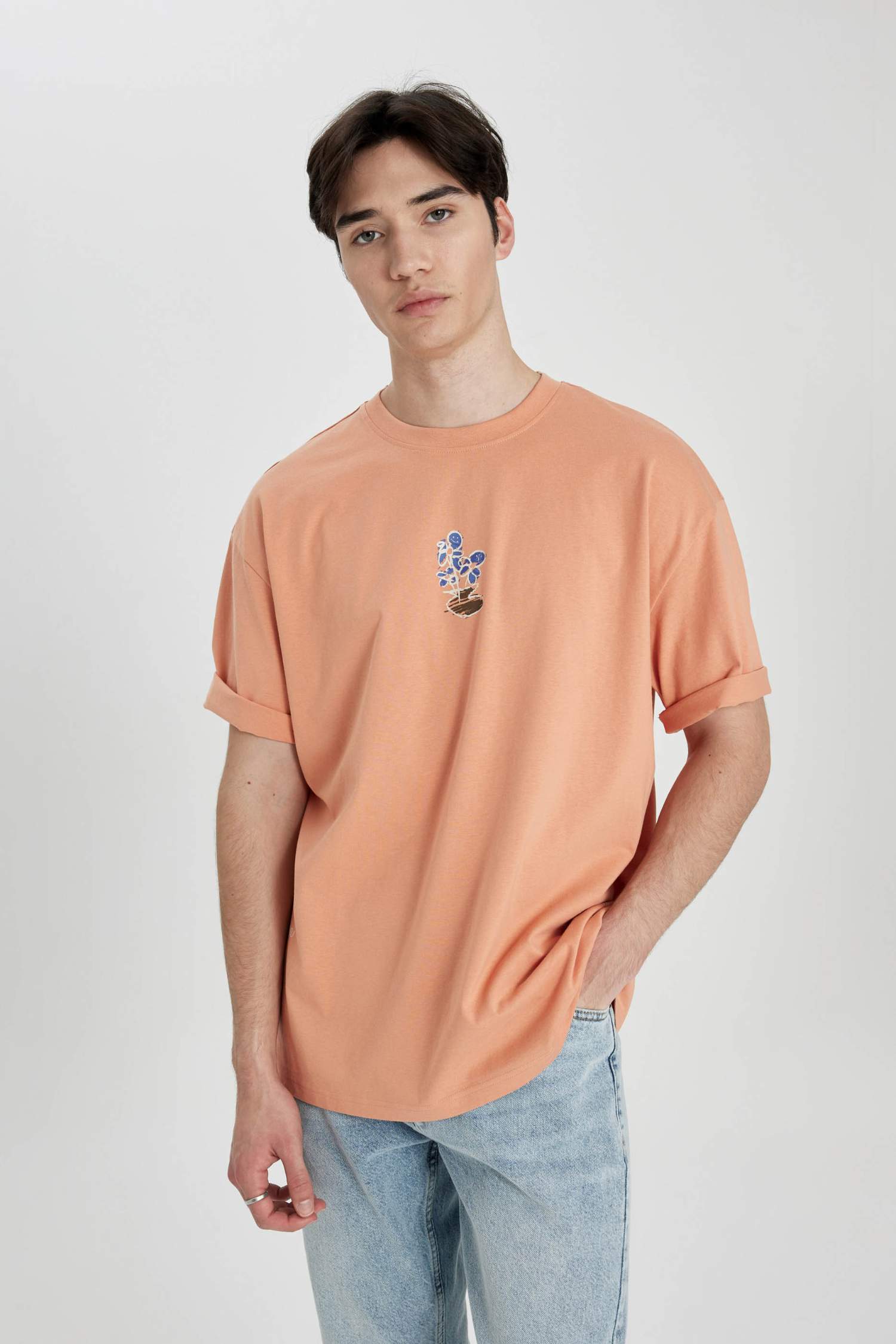 Oversize Fit Crew Neck Printed Short Sleeve T-Shirt