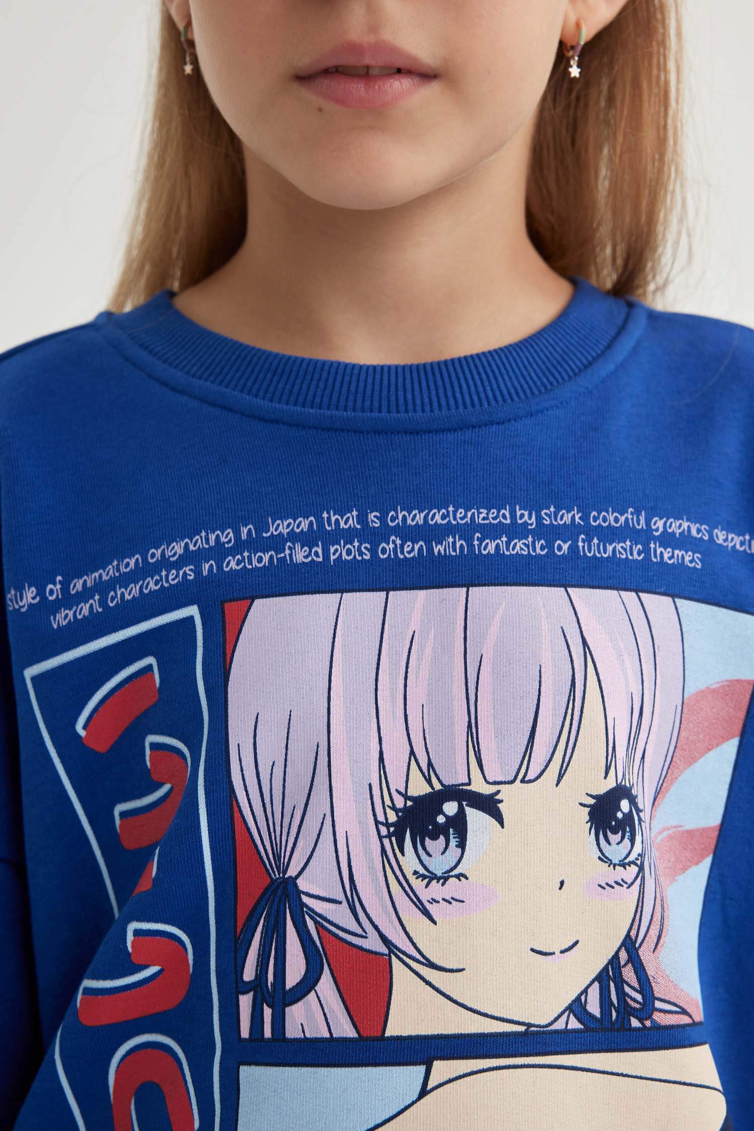 Kız Çocuk Relax Fit Bisiklet Yaka Baskılı Sweatshirt