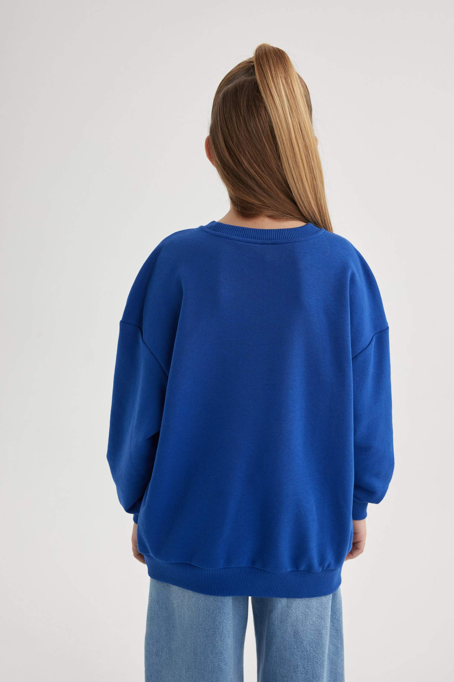 Kız Çocuk Relax Fit Bisiklet Yaka Baskılı Sweatshirt