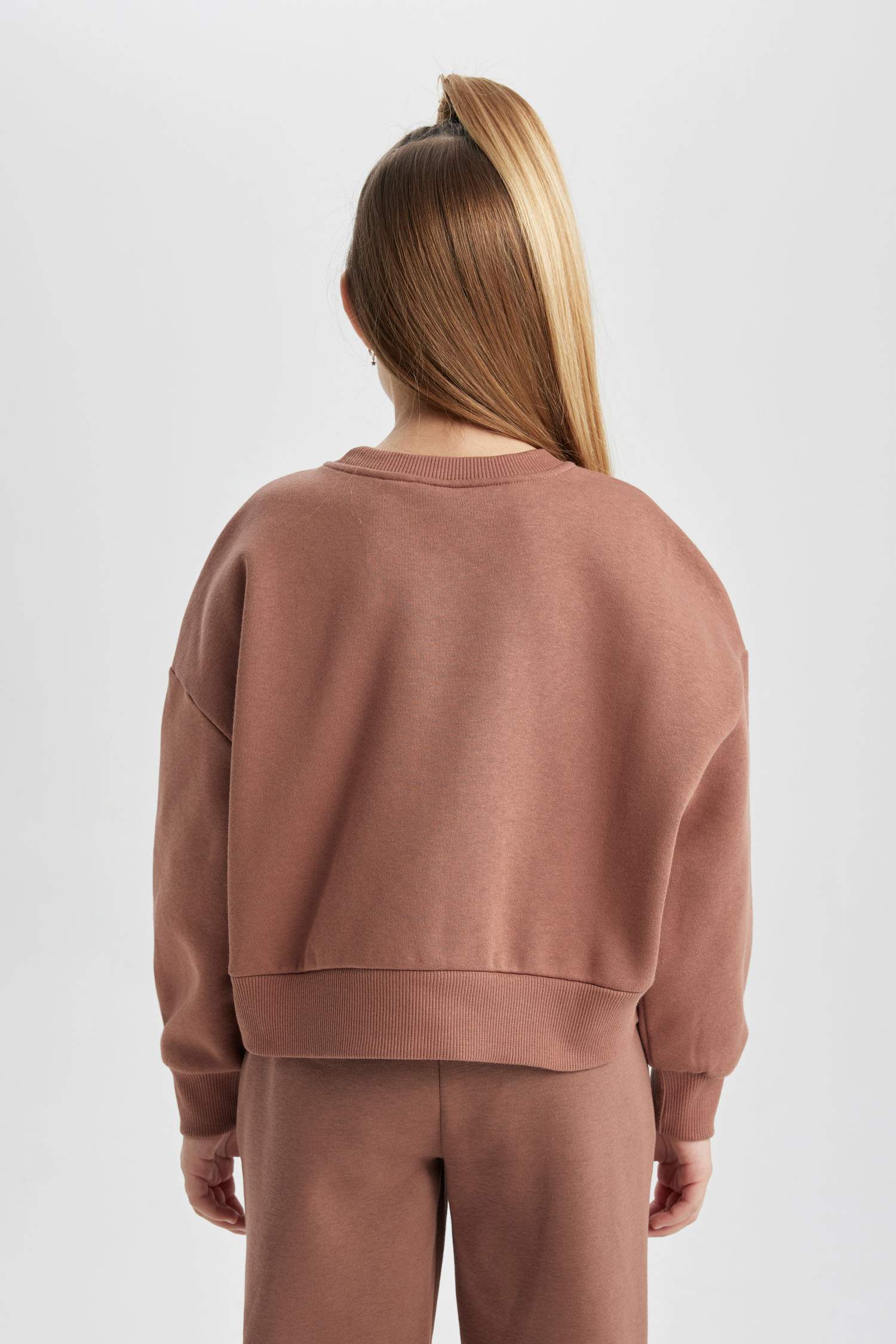 Kız Çocuk Relax Fit Bisiklet Yaka Baskılı Kalın Sweatshirt