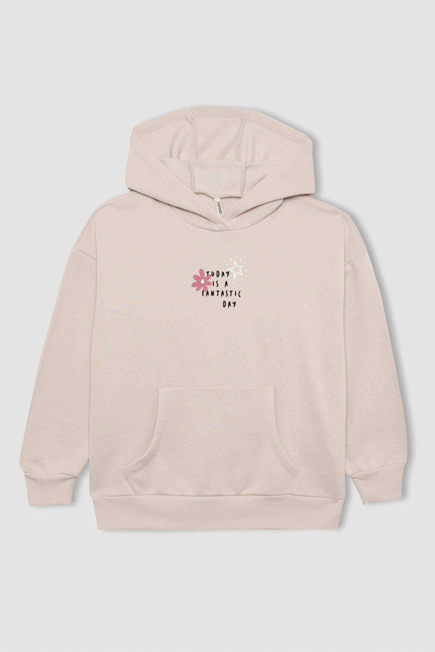 سويت شيرت بناتي اوفر سايز بجيب ببطانة ناعمة