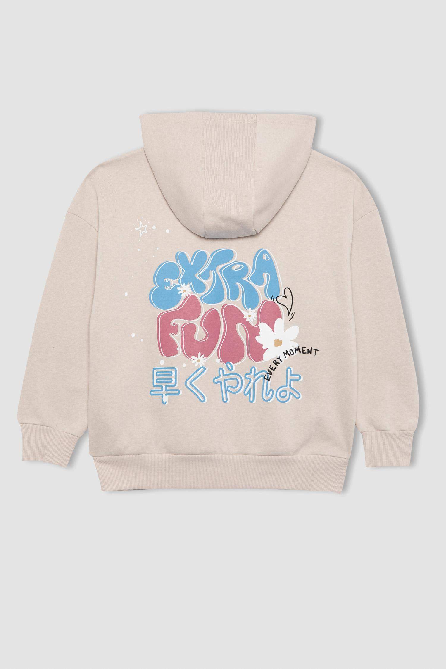 سويت شيرت بناتي اوفر سايز بجيب ببطانة ناعمة