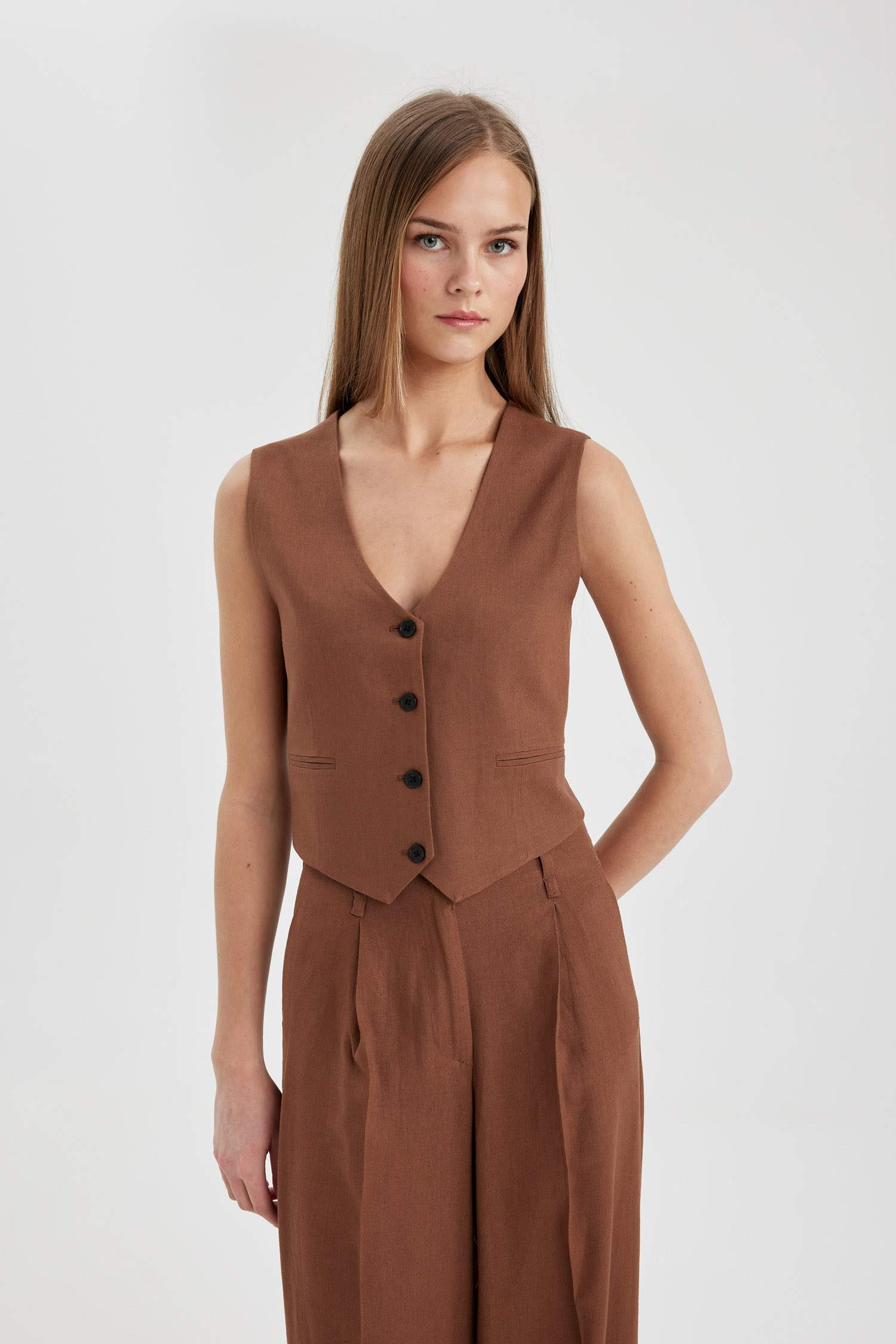 Regular Fit Linen Blend Vest