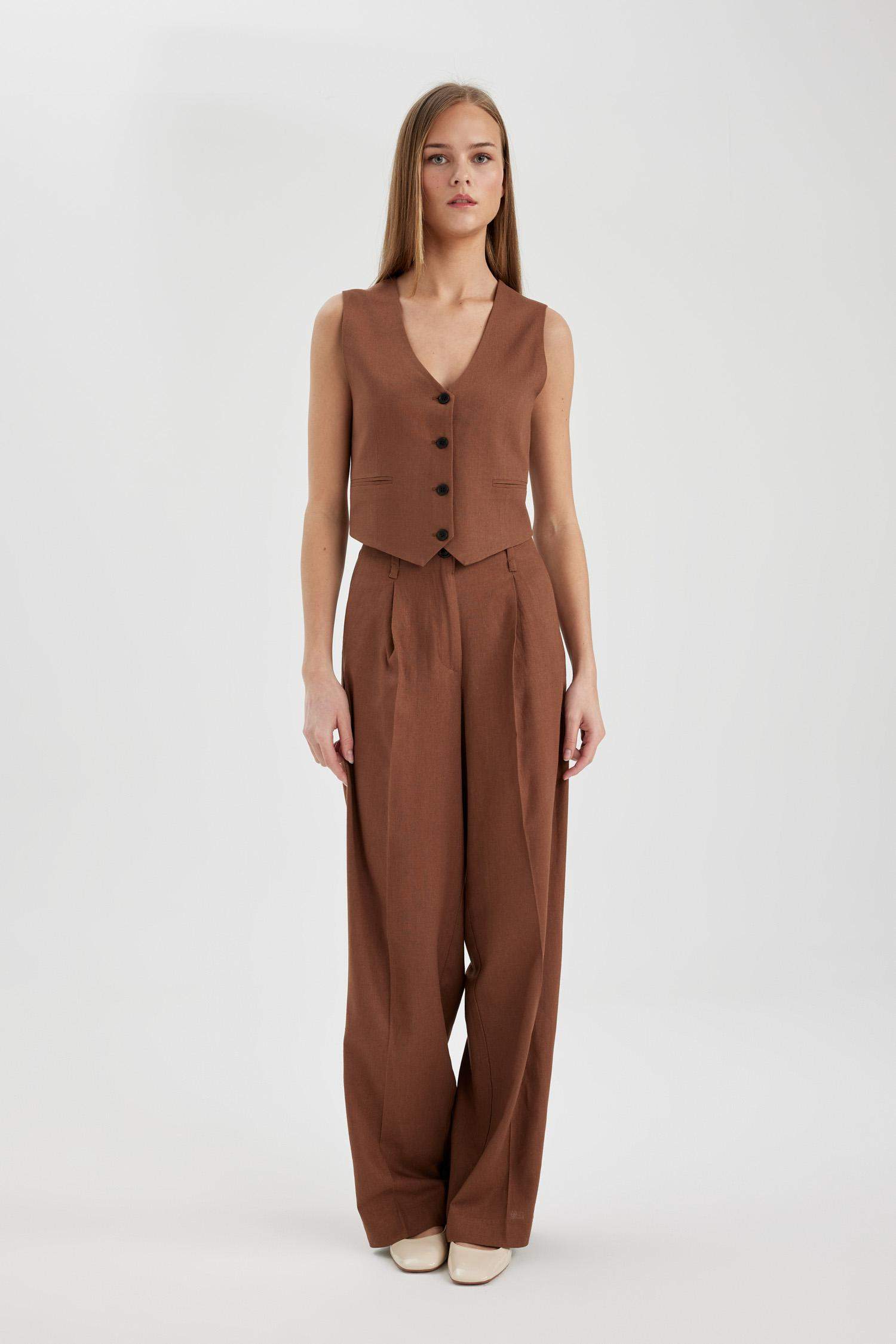 Regular Fit Linen Blend Vest