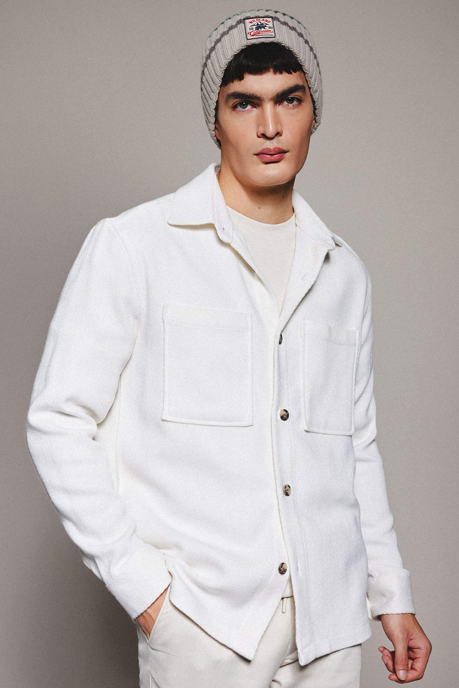 Regular Fit Polo Collar Cotton Long Sleeve Shirt Jacket