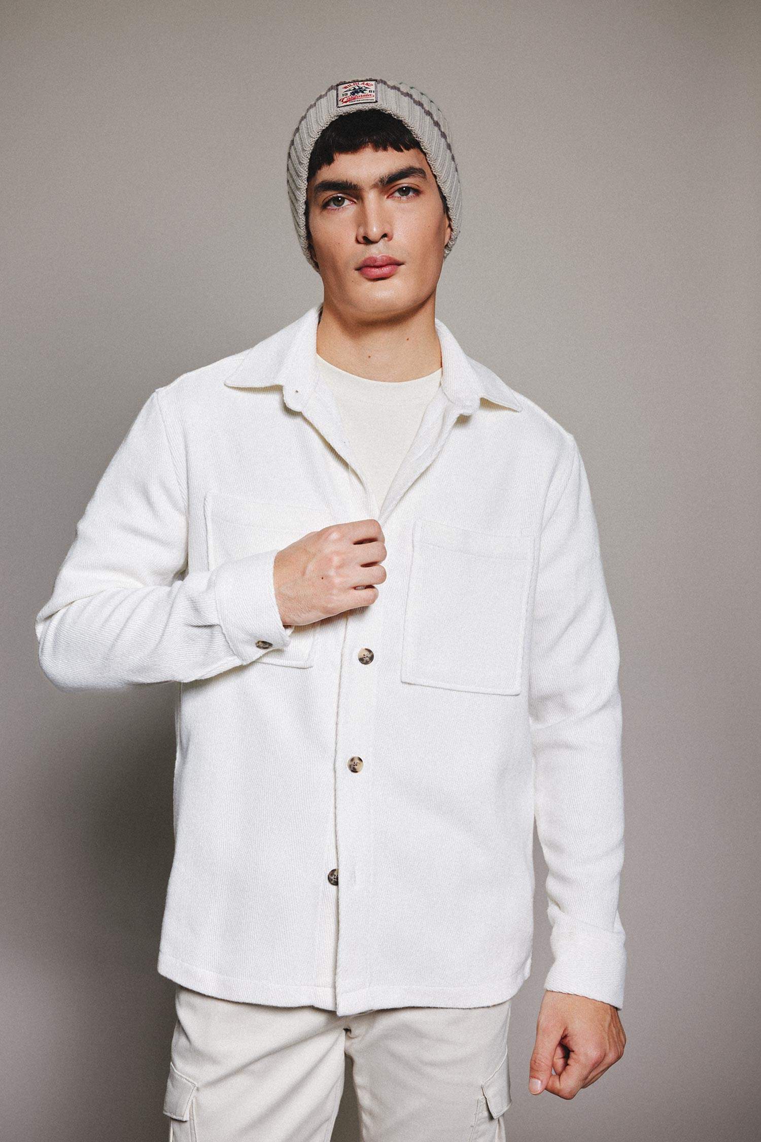 Regular Fit Polo Collar Cotton Long Sleeve Shirt Jacket