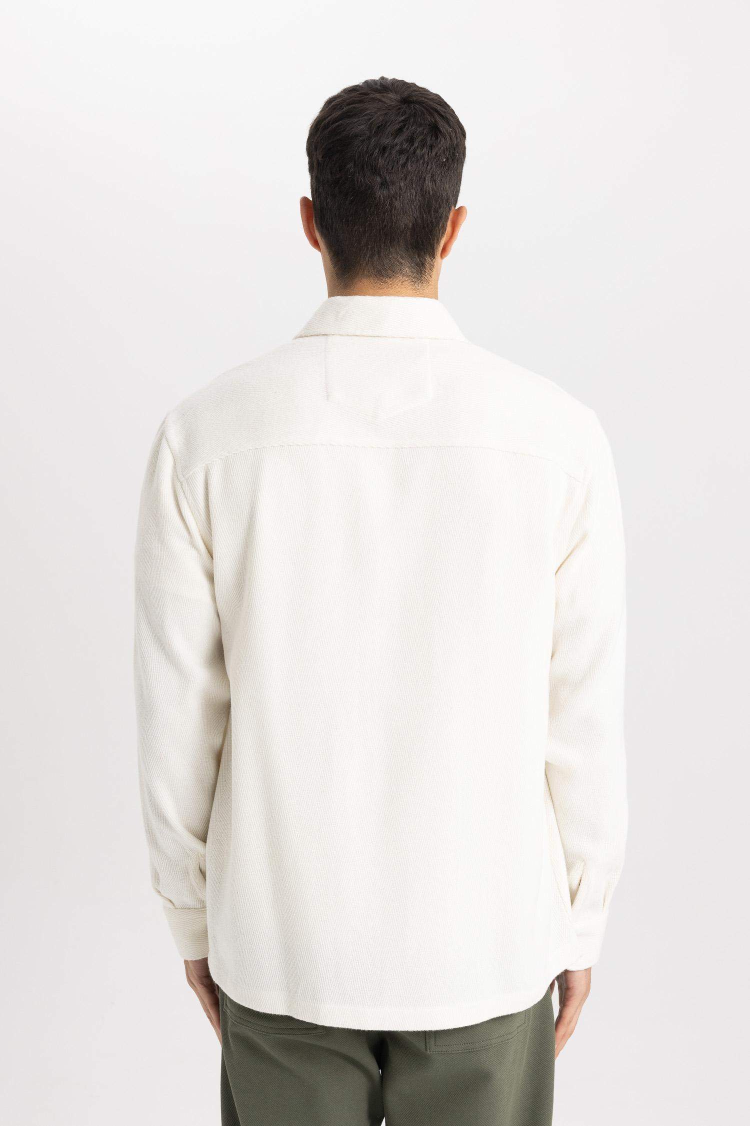 Regular Fit Polo Collar Cotton Long Sleeve Shirt Jacket