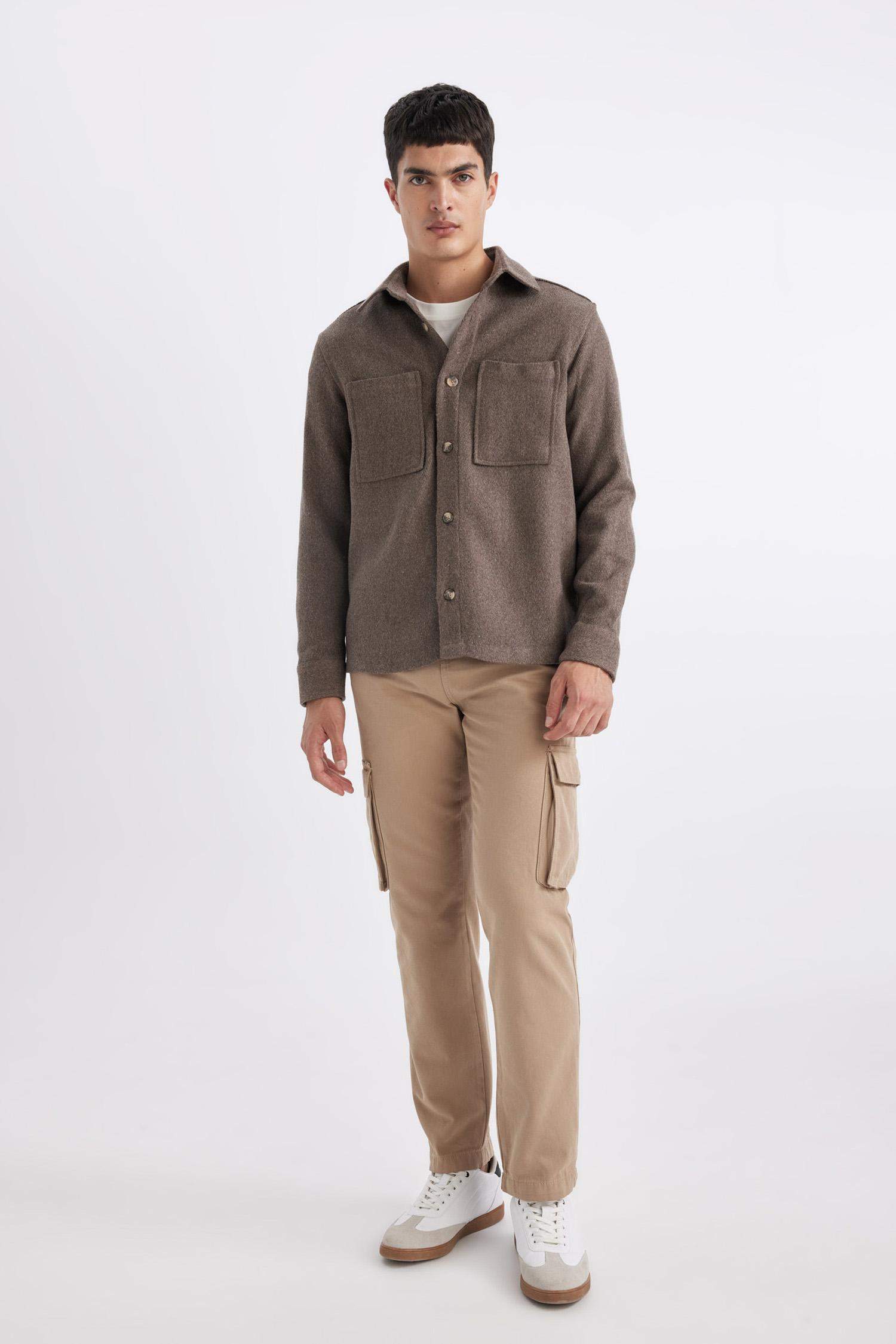 Regular Fit Polo Yaka Cepli Pamuklu Uzun Kollu Gömlek