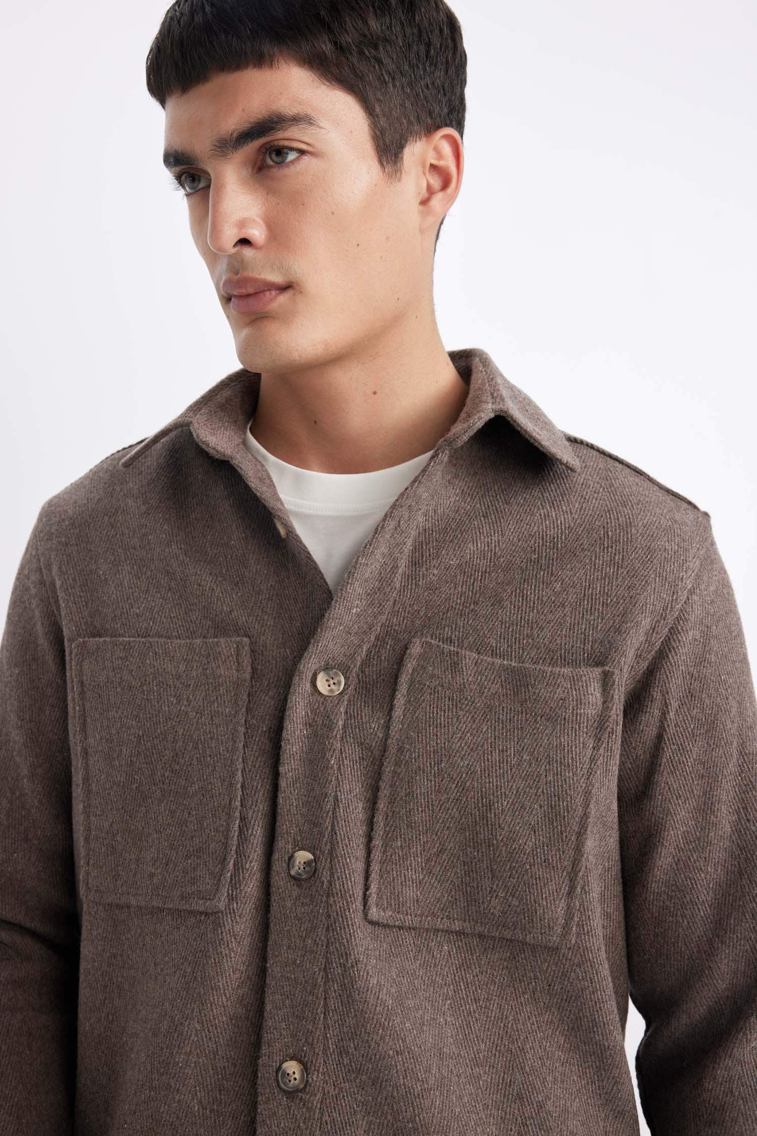 Regular Fit Polo Yaka Cepli Pamuklu Uzun Kollu Gömlek