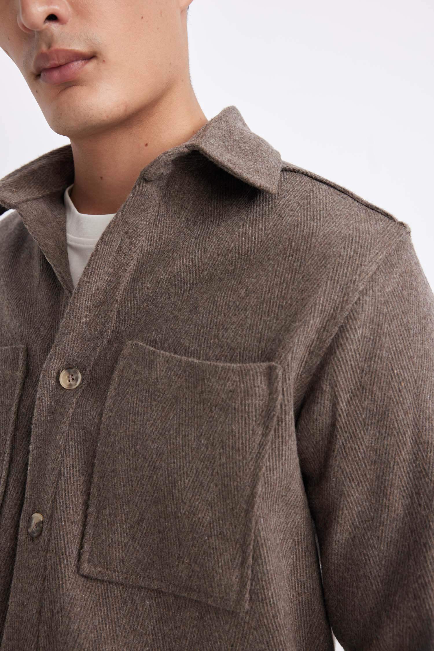 Regular Fit Polo Yaka Cepli Pamuklu Uzun Kollu Gömlek